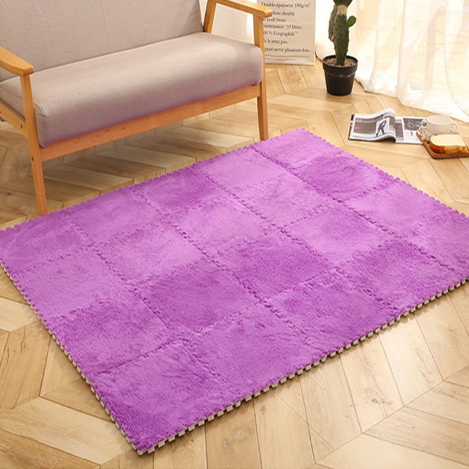 Alfombra entrelazada (10 piezas), bloques de alfombra entrelazados, bloques de alfombra de felpa, tapete de espuma entrelazada antideslizante para dormitorio y sala de estar, tapete de escalada (alba