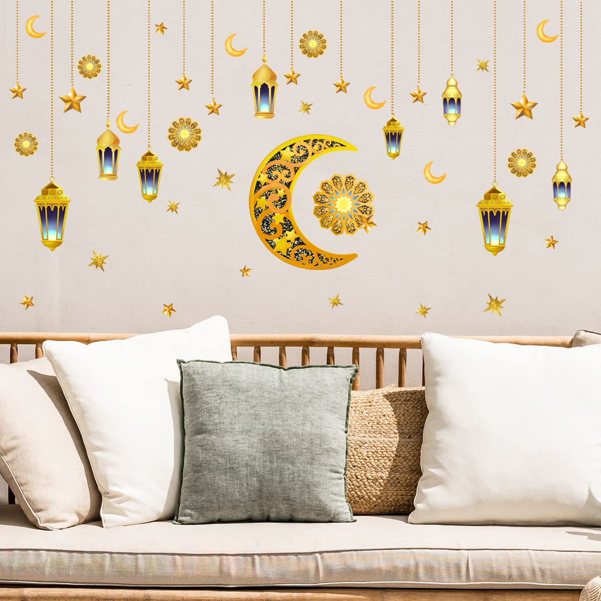 Autocollants islamiques dorés (9 pcs) pour fenêtre et décoration de maison durant le Ramadan