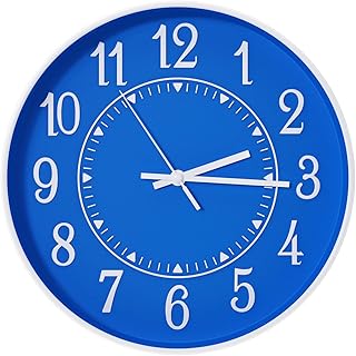 Wall Clock Modern Non-Ticking Battery Operated Silent Wall Clocks Simple Style Quartz Movement 3D Stereoscopic Dial Round Analog Decor Clock for Office/Living Room/Bedroom(Blue-White, 12inch)