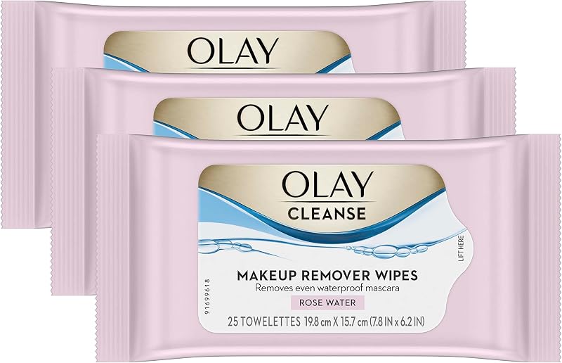 Toallitas limpiadoras faciales desmaquillantes Cleanse, toallitas faciales diarias, agua de rosas, 25 unidades, paquete de 3