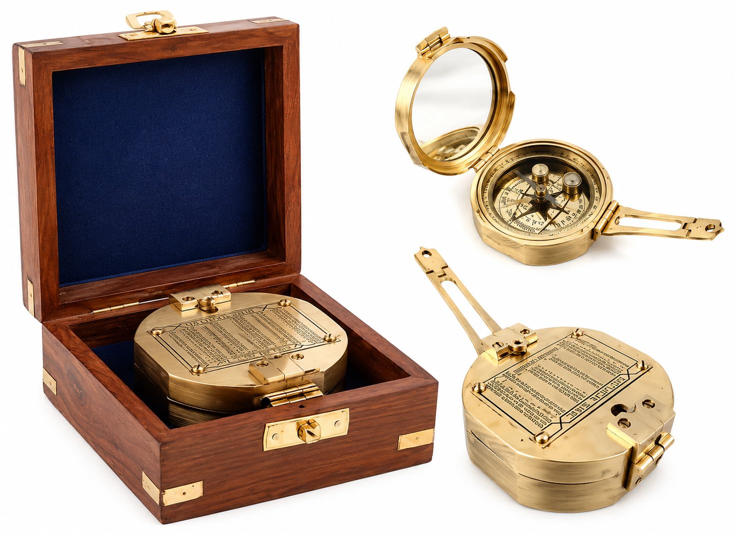 THOR INSTRUMENTS Brunton-Kompass aus Messing, mit Holzbox, magnetisch, zum Wandern, maritim, nautisches Geschenk