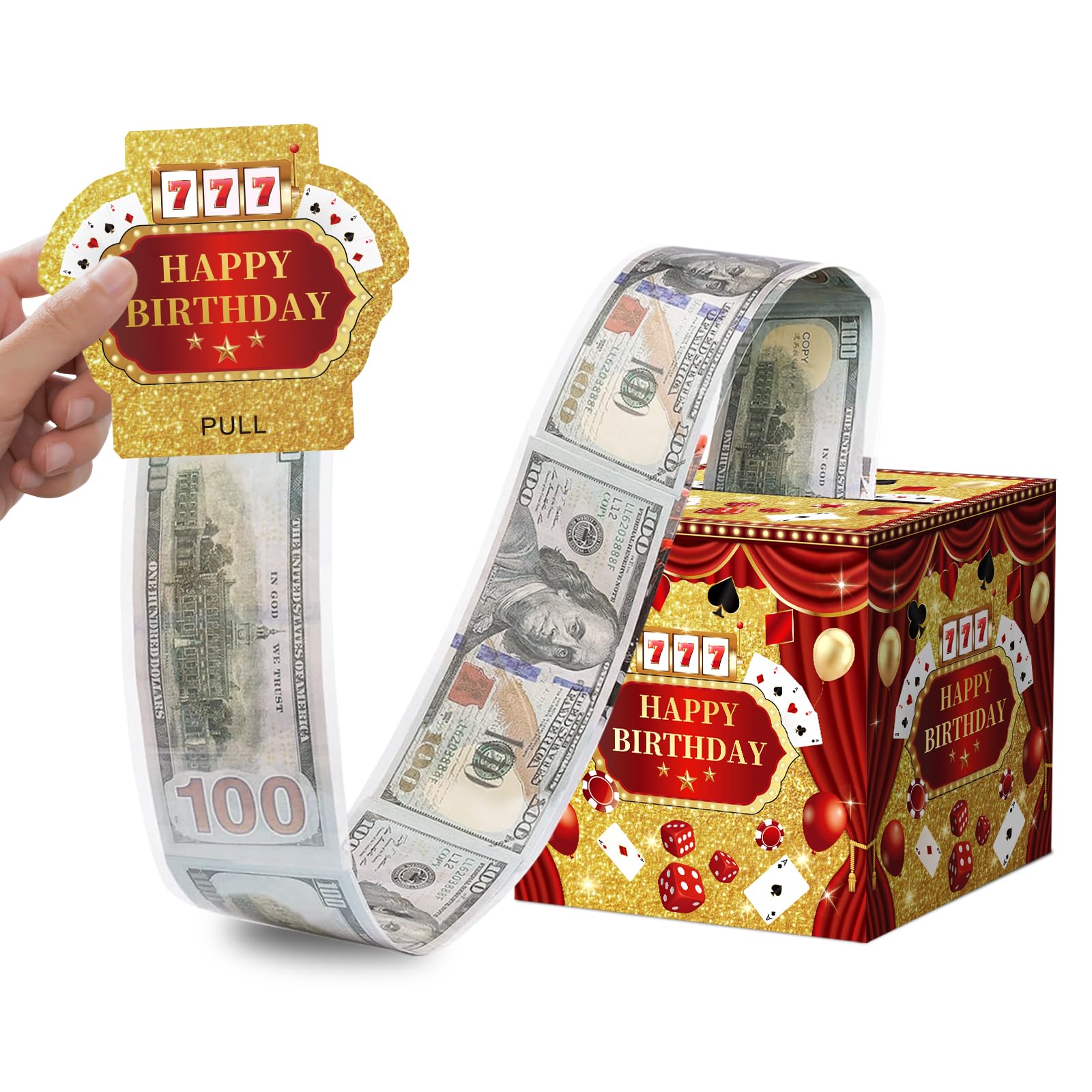 Casino Money Box for Cash Gift Pull, Surprise Exploding Pop Up Gift Box for Birthday, Funny Slot Machine Gifts & Gambling Gifts for Men Women, Las Vegas Poker Theme Party Decorations