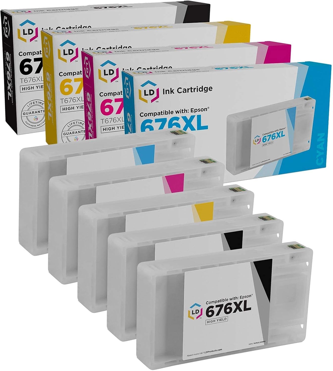LD Products Remanufactured Ink Cartridge Replacement for Epson 676XL T676XL High Yield (2 Black, 1 Cyan, 1 Magenta, 1 Yellow, 5-Pack) Workforce WP-4020 WP-4530 WP-4540 WP-4010 WP-4023 WP-4090 WP-4520