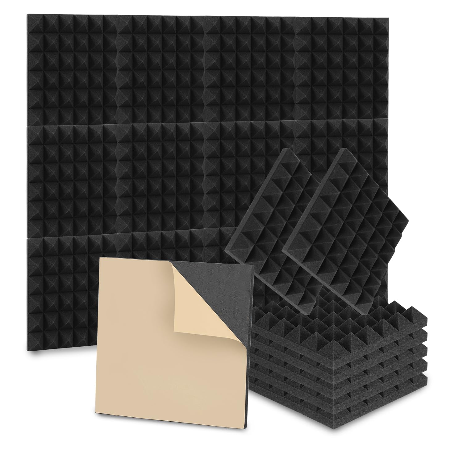 Lot de 72 panneaux acoustiques en mousse autocollants, 5 x 30 x 30 cm, isolation acoustique, absorption des échos, isolation phonique, pour la maison et le studio, décoration de jeu,