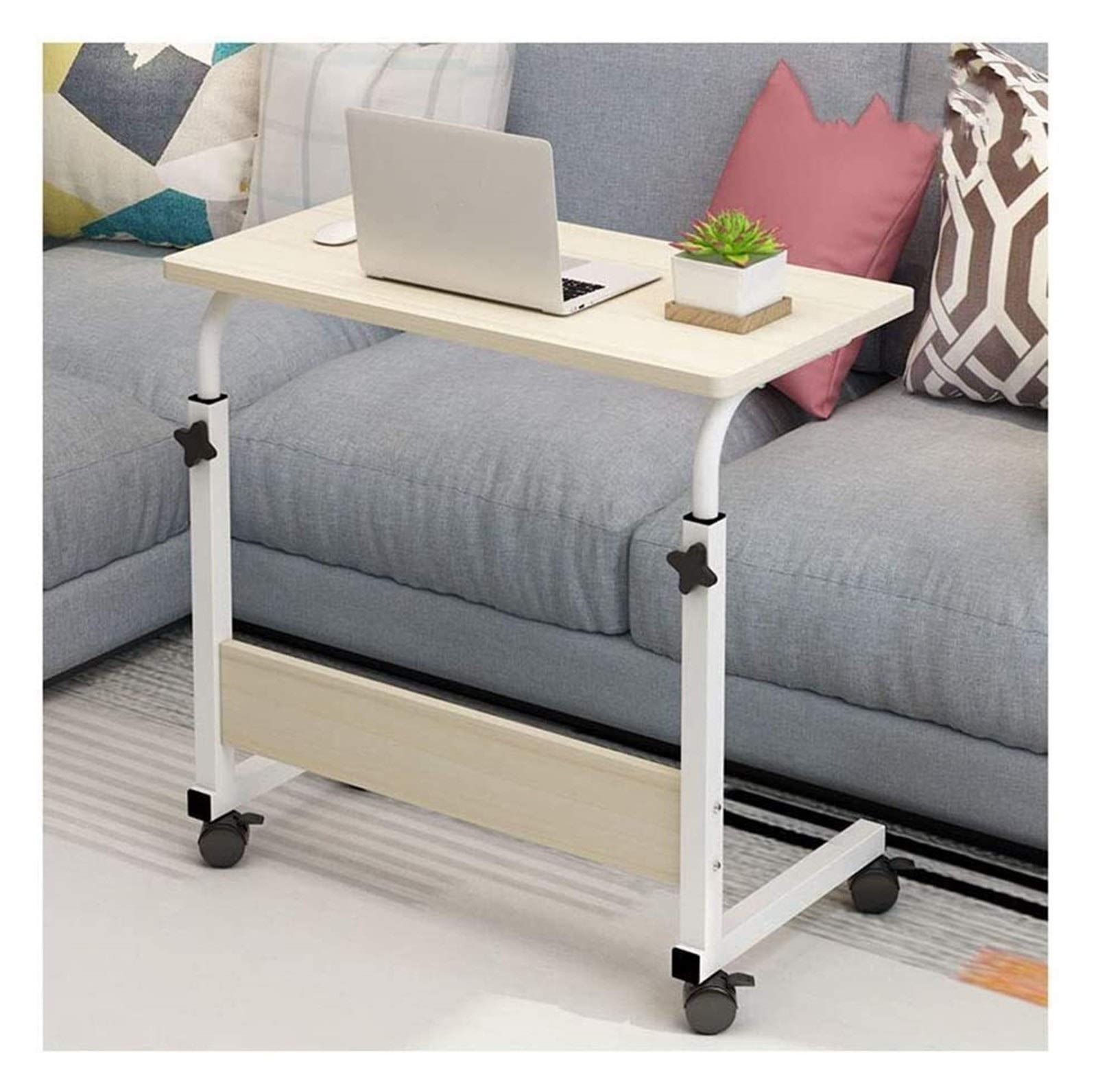 Mesa Auxiliar sobre la Cama con Ruedas, Escritorio de Noche con Base en Forma de C, Escritorio para portátil, Oficina en casa, Mesa Auxiliar móvil, Mesa para portátil, Soporte para Ordenador