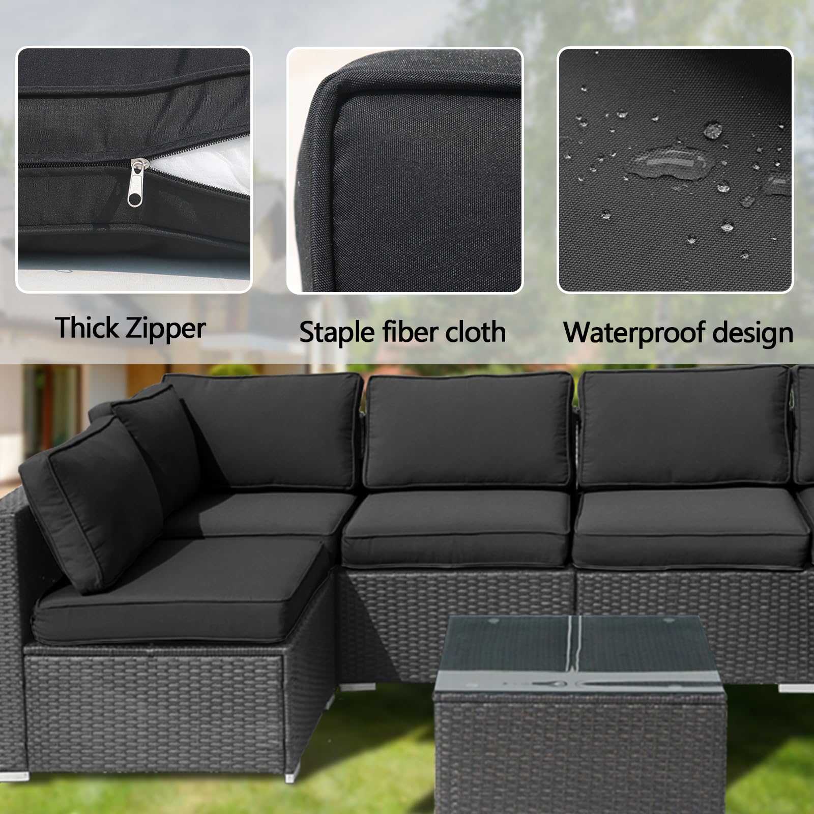 14-Piece Patio Cushion Cover Set – Waterproof Slipcovers For Outdoor Furniture, Gray & Black (Covers Only)