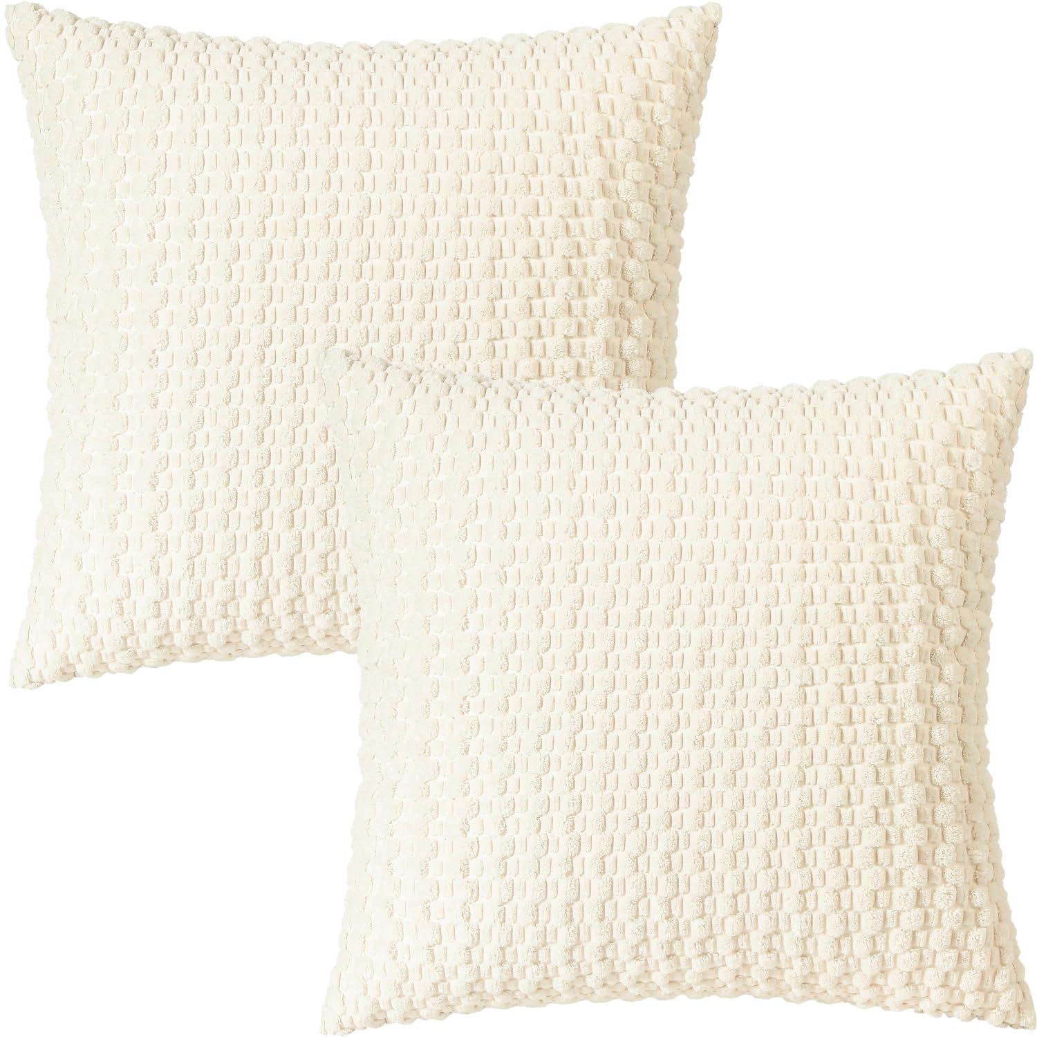 Tennove Cushion Covers 50x50cm Decorative Modern Cream White Pillow Cases Pack of 2 Corduroy Boho Soft Throw Pillow Covers Square Pillowcases for Sofa Living Room Bed Home Decor