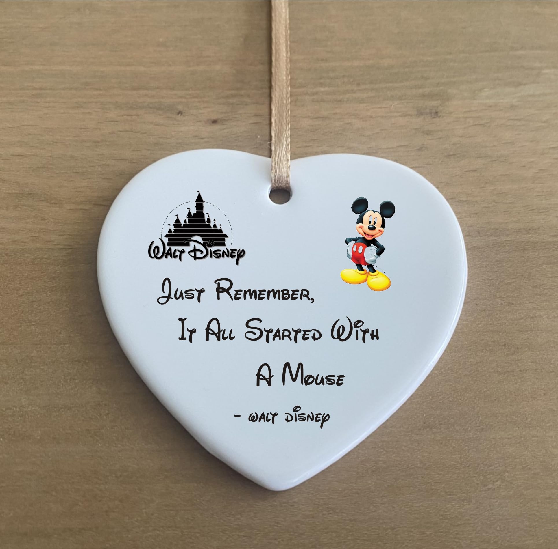 the sticker studio ltd Mickey Mouse Walt Disney It All Started - Placa de Madera con Forma de corazón para Regalo, HTC149