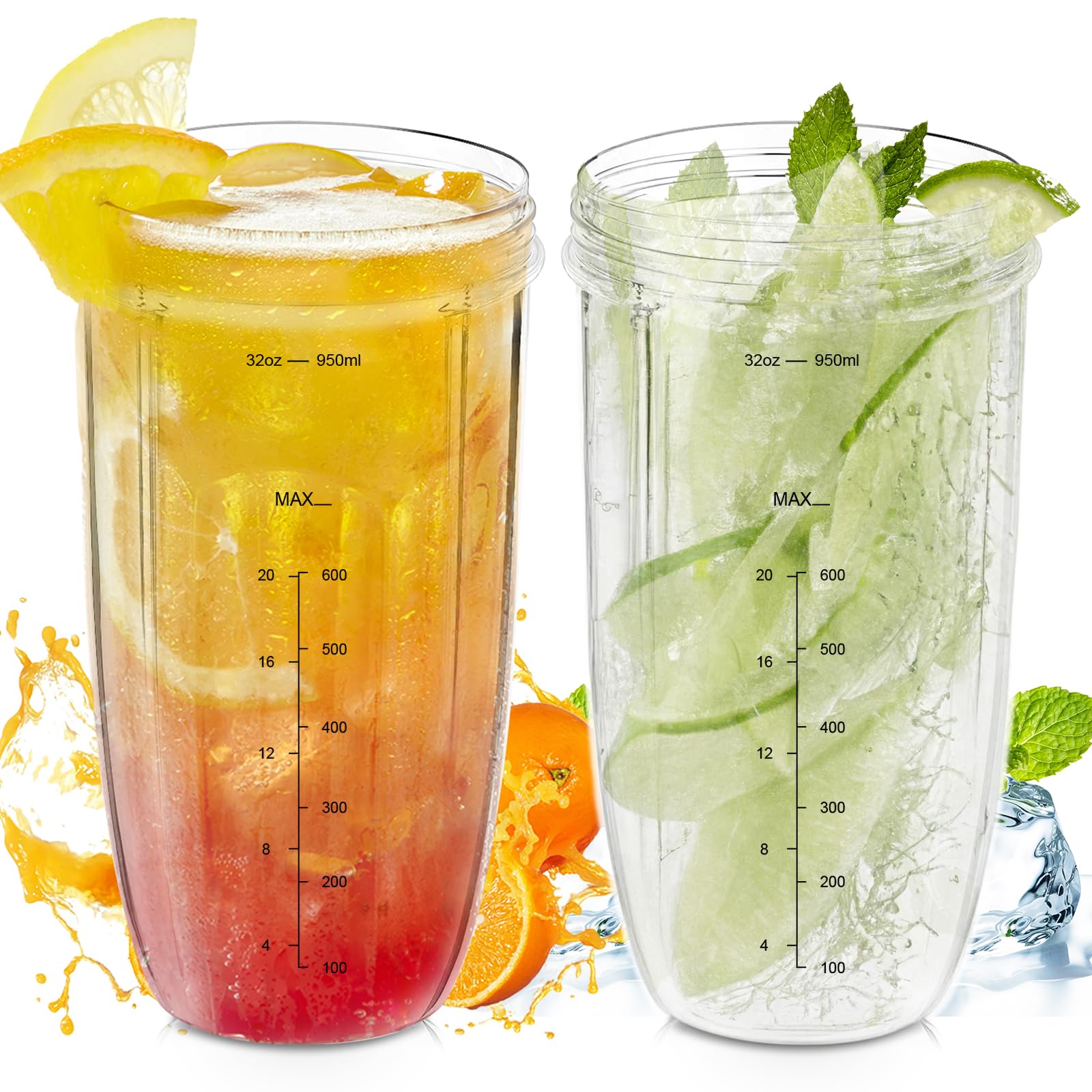 2 Pack 32OZ Tall Colossal Replacement Cups Compatible with Nutribullet 600W and 900W Blenders