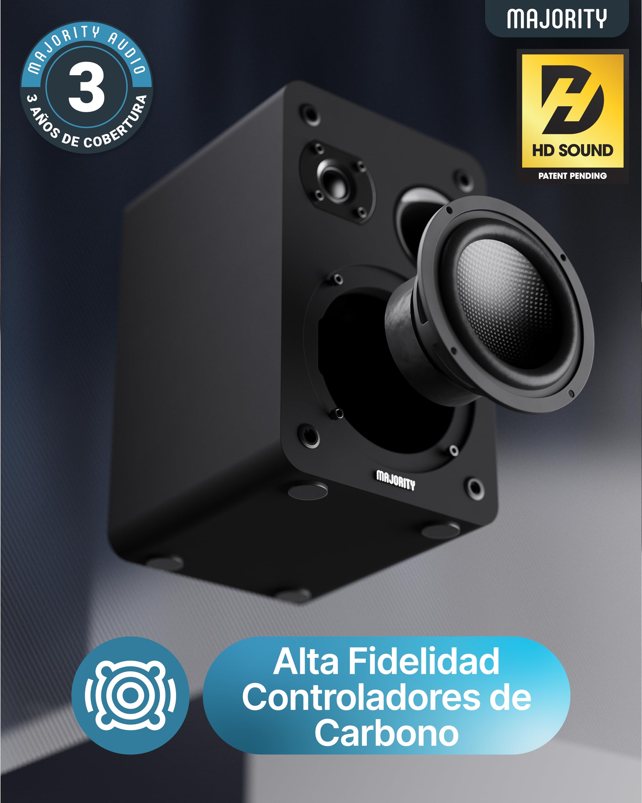 MAJORITY D70X Altavoces Pasivos HiFi | 2 x 30W Monitores Estudio | Altavoz Pasivo Impedancia de 6Ω y Respuesta de Frecuencia de 40 Hz-20 kHz | Altavoces Duales con Conos de Fibra de Carbono (Negro)
