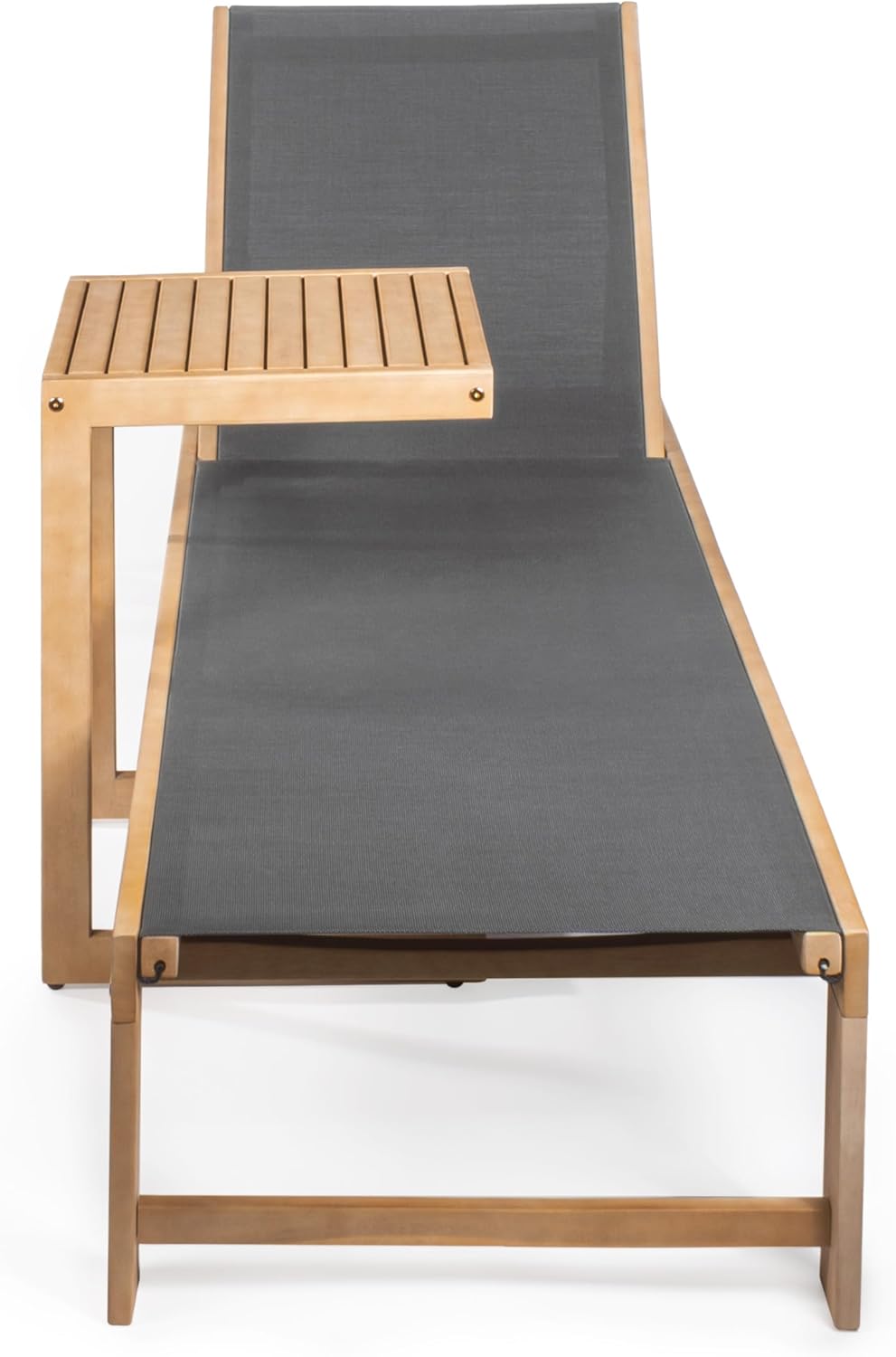 JONATHAN Y LNG1100B-2SET Trabuco Coastal Modern Acacia Wood Mesh 3-Position Outdoor Chaise Lounge Set with Side Table Transitional, Classic, Minimalist, Traditional, Contemporary, Dark Gray/Light Teak