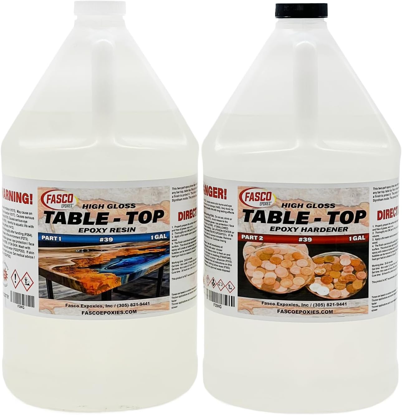 Fasco Epoxies Crystal Clear Epoxy Resin 2 Gallon Kit | Great for Wood Projects BarTops River Tables Tumblers Artist Quality| Two Part Kit Includes Resin and Hardener