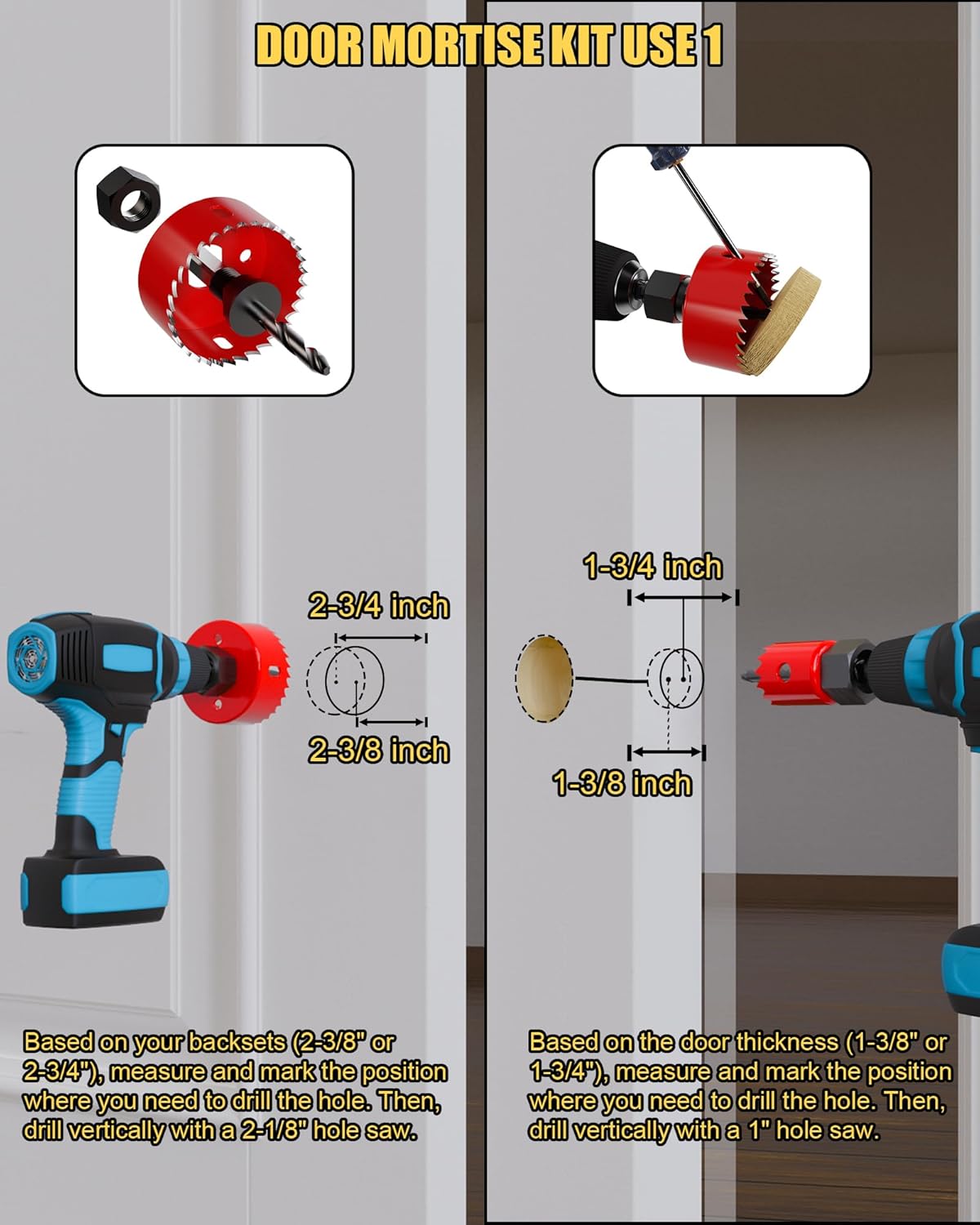 Door Latch Installation Kit, Precision Scoring and Chiseling Door Latch Mortise Tool Fits for 1-3/8" or 1-3/4" Thick Wooden Door, Door Mortise Kit for Clean, Precise Professional Installation