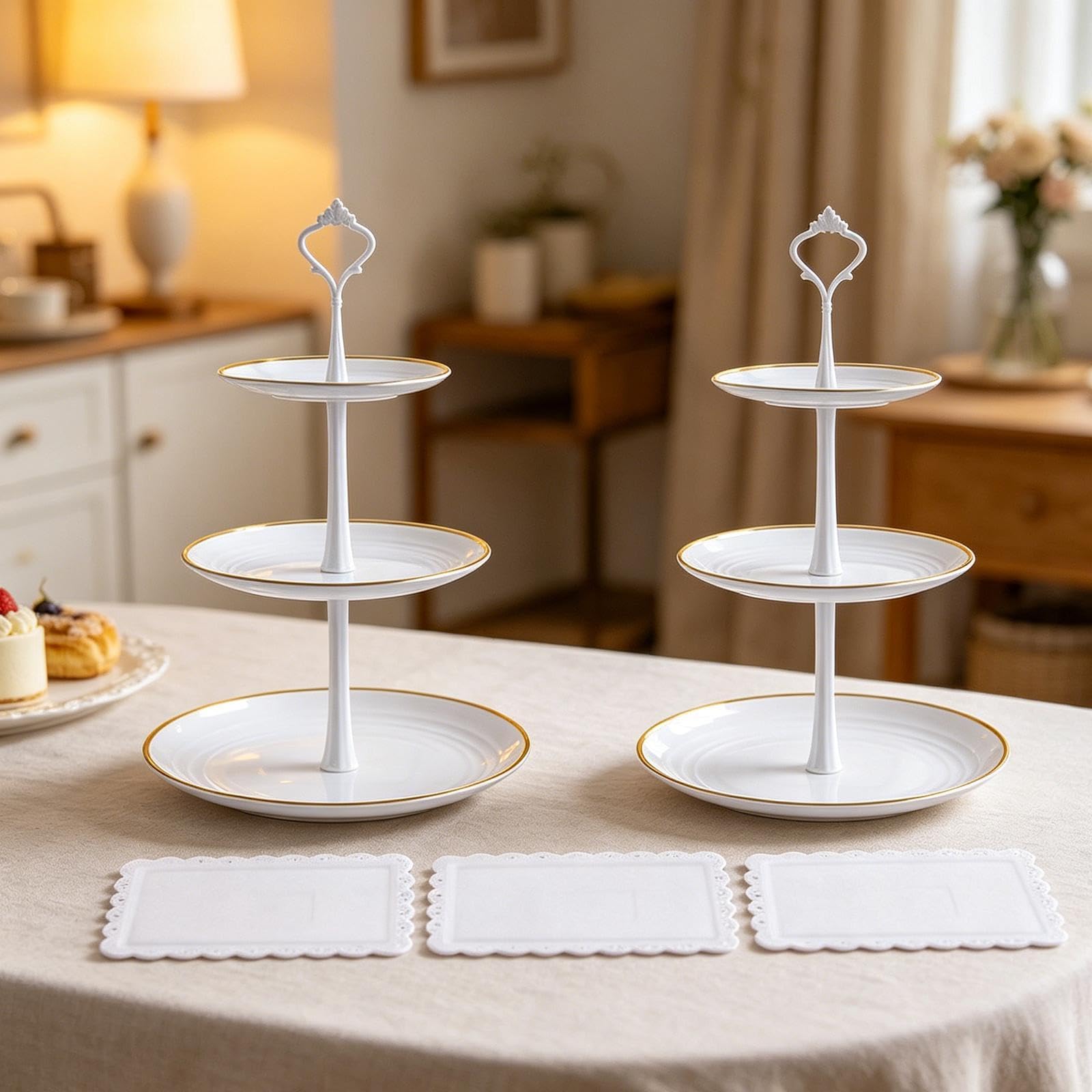 MagiDeal 2 Soportes para Cupcakes 3 Niveles, Soportes Servicio escalonados con 3 bandejas Blancas, Mesa Decorativos, estantes exhibición para, Style C