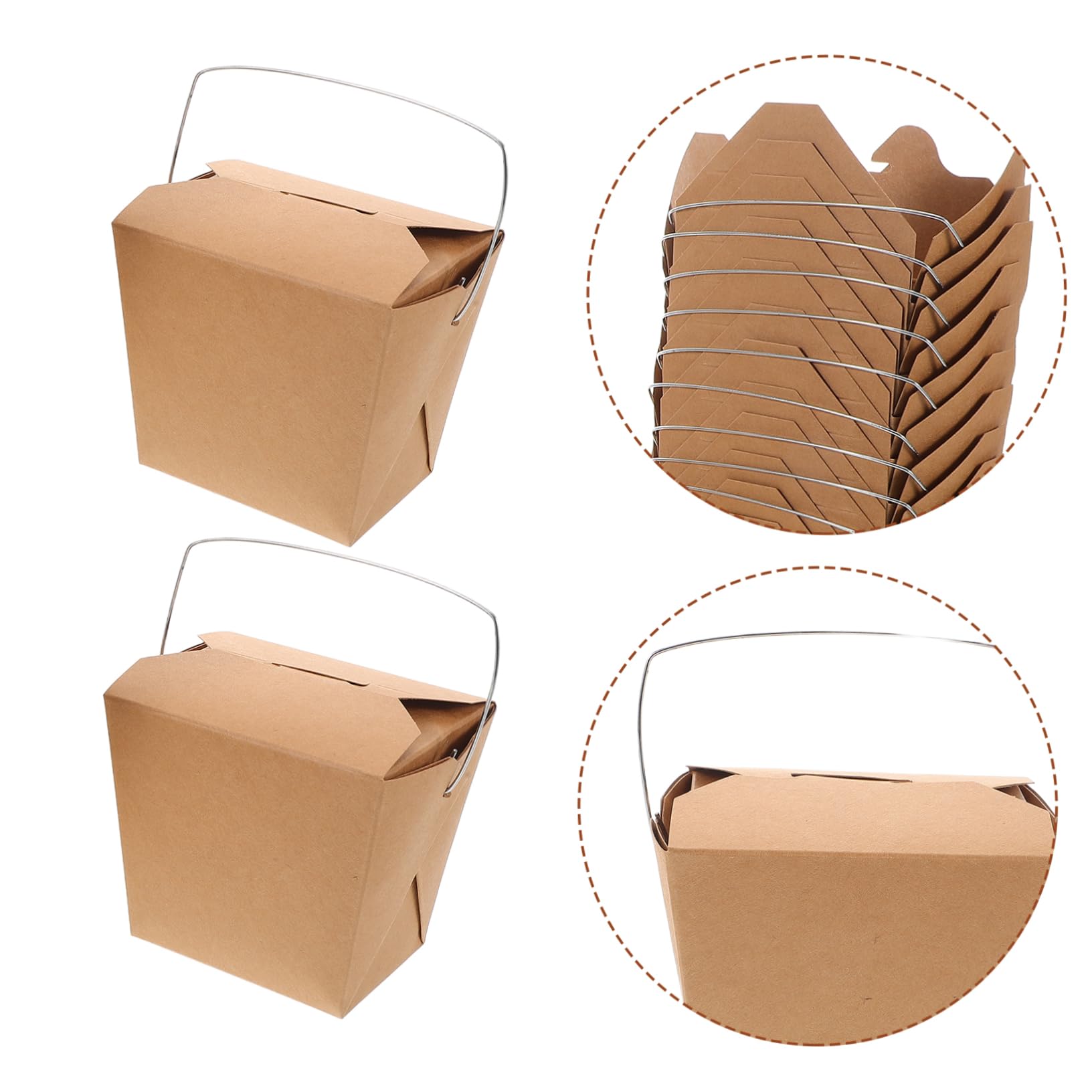 OUNONA Scatole Asporto Alimenti 50 Pezzi in Carta Ferro con Manico | Colore Coffee, Design con Filo Metallico, per Varie Occasioni di Pranzo e Picnic