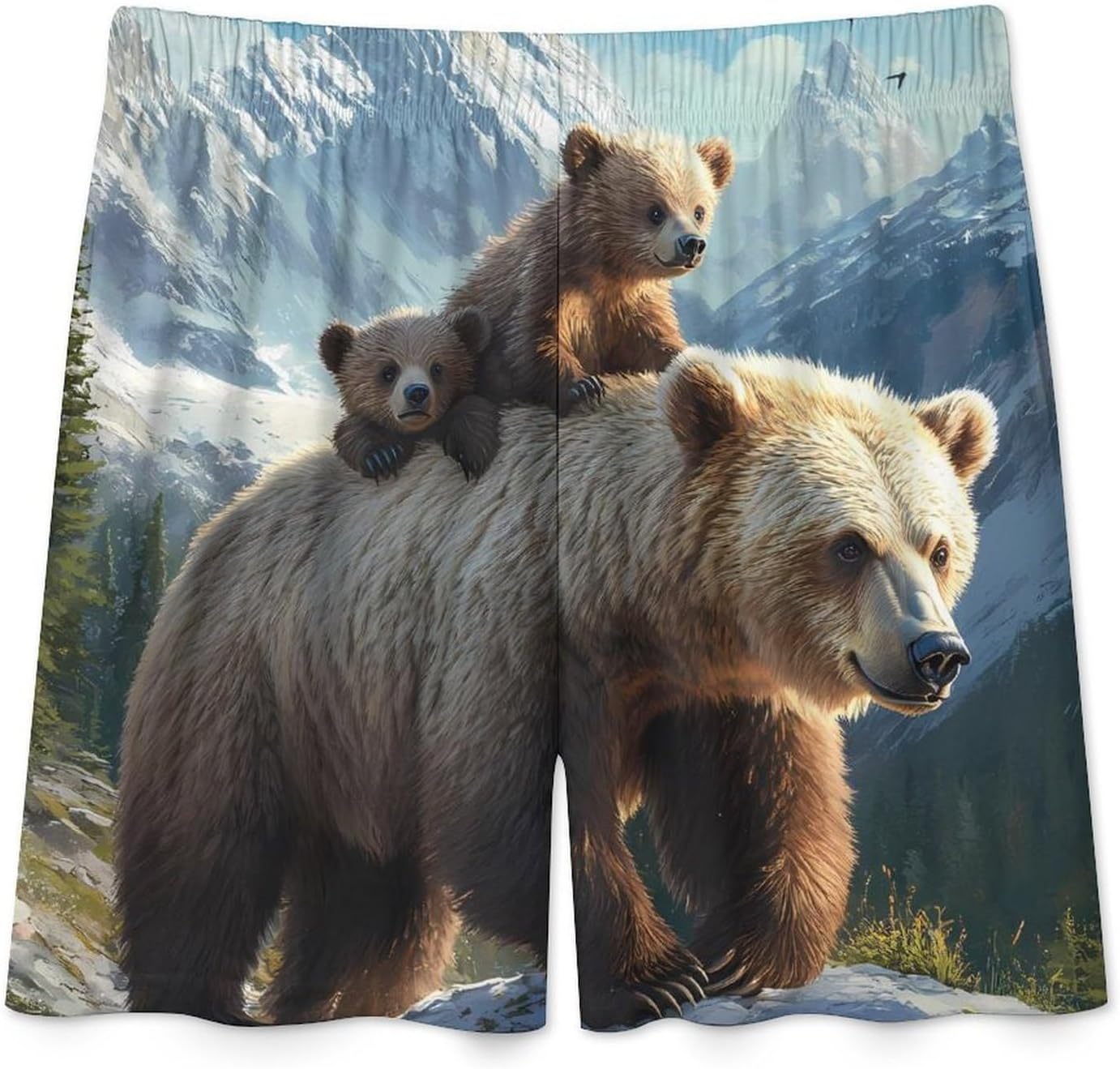 Bear Mama Wild Anima Mens Pajama Shorts Drawstring Pajama Pants Pj Bottoms with Pockets