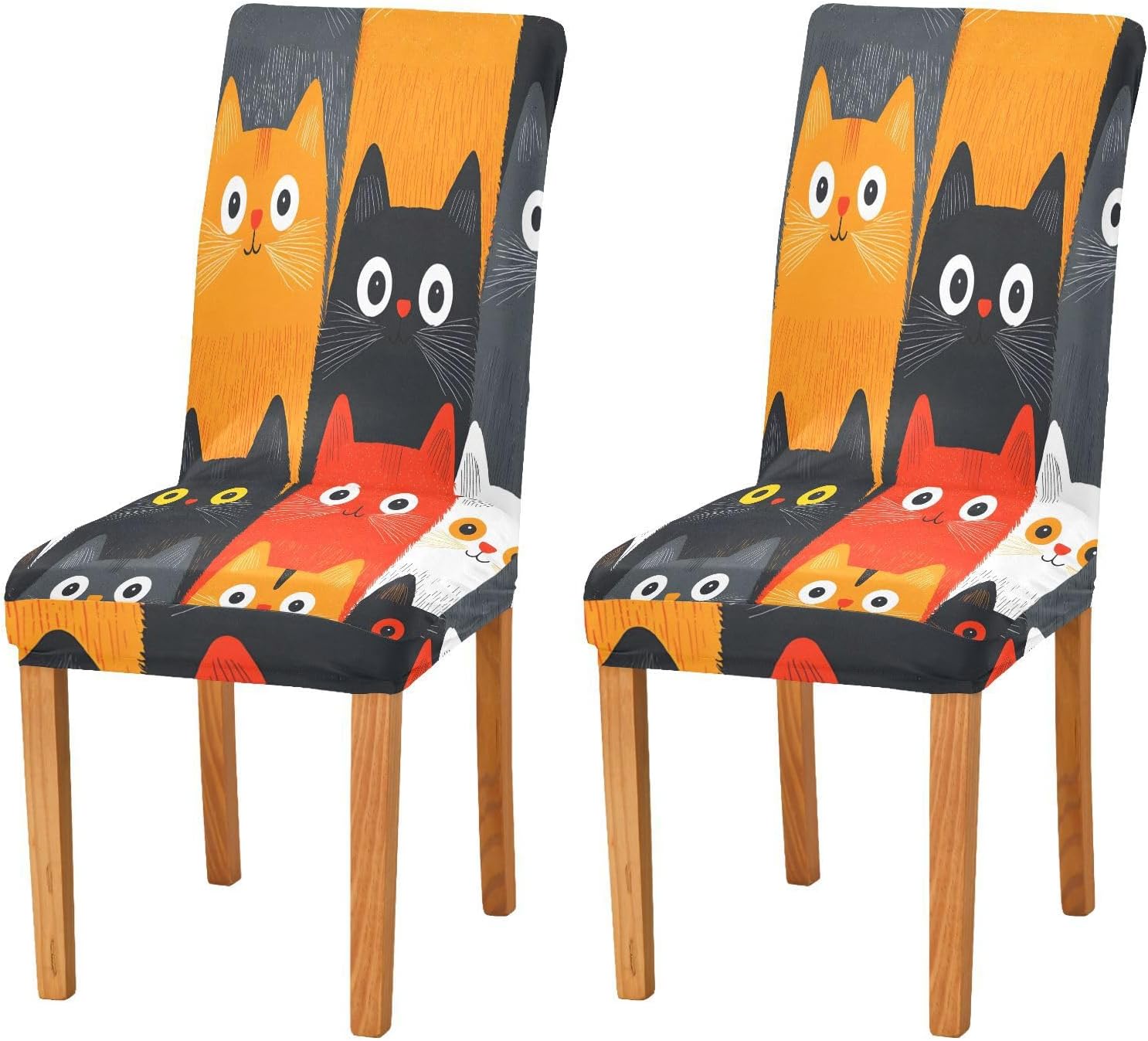 ALAZA Chair Covers for Dining Room, Cat White Tile Pattern Stretch Chair Cover Sets Chair Protector Removable Washable for Ktichen Restaurant Hotel