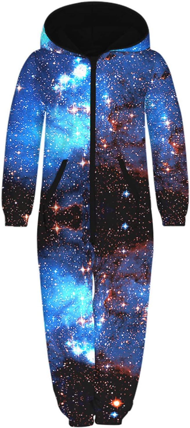 Kids 3D Galaxy Novelty Print Sky Graphic Jumpsuits Zip Up Hoodie One Piece Rompers Boys Girls - Image 5
