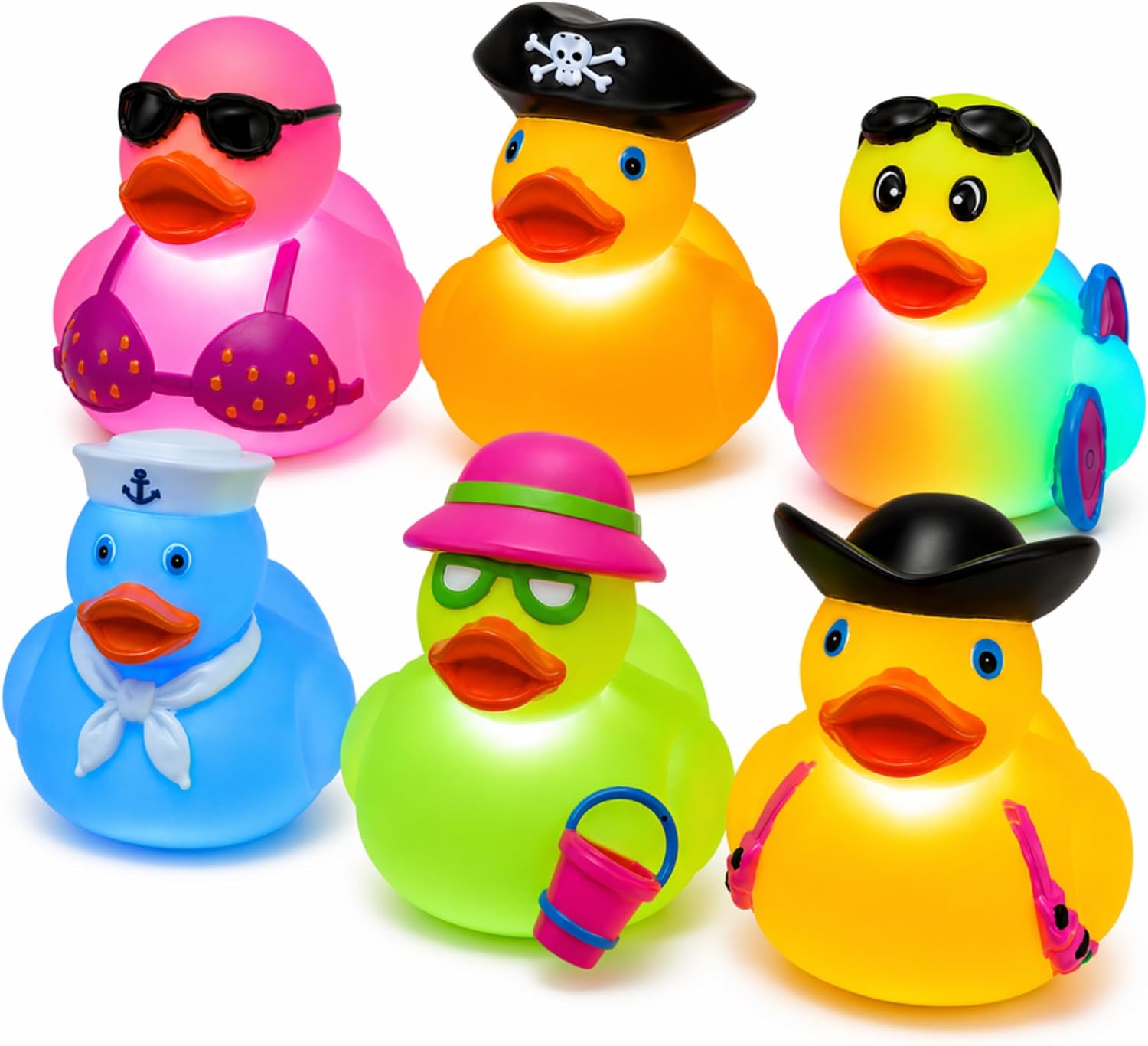 Playbees Light Up Bath Toys for Toddlers, 6 Color-Changing Rubber Ducks