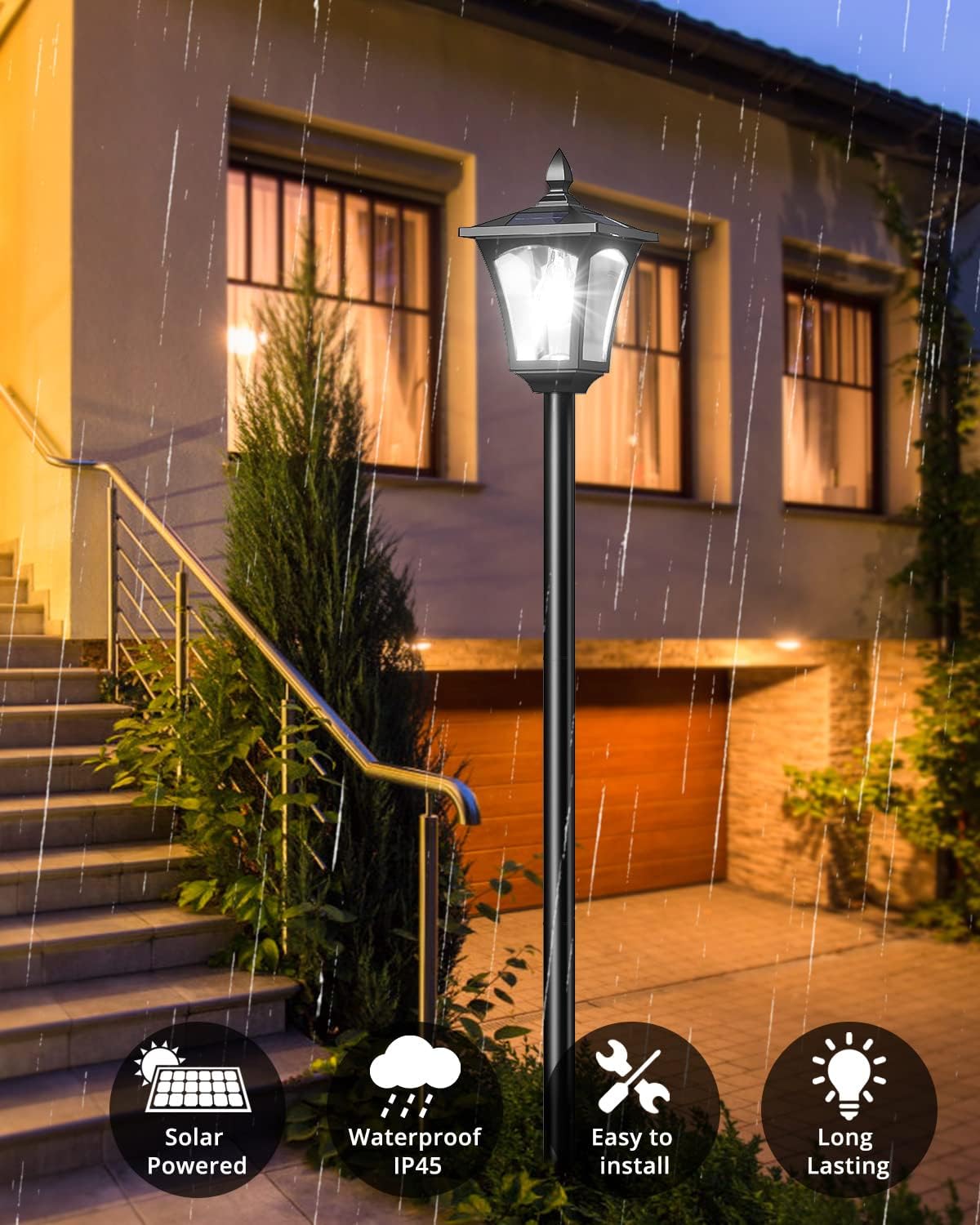 ソーラーランプポストライト、防水ソーラーライト、屋外、67インチ 160cm メタルガラスランプポスト プランター付き 屋外装飾 庭
