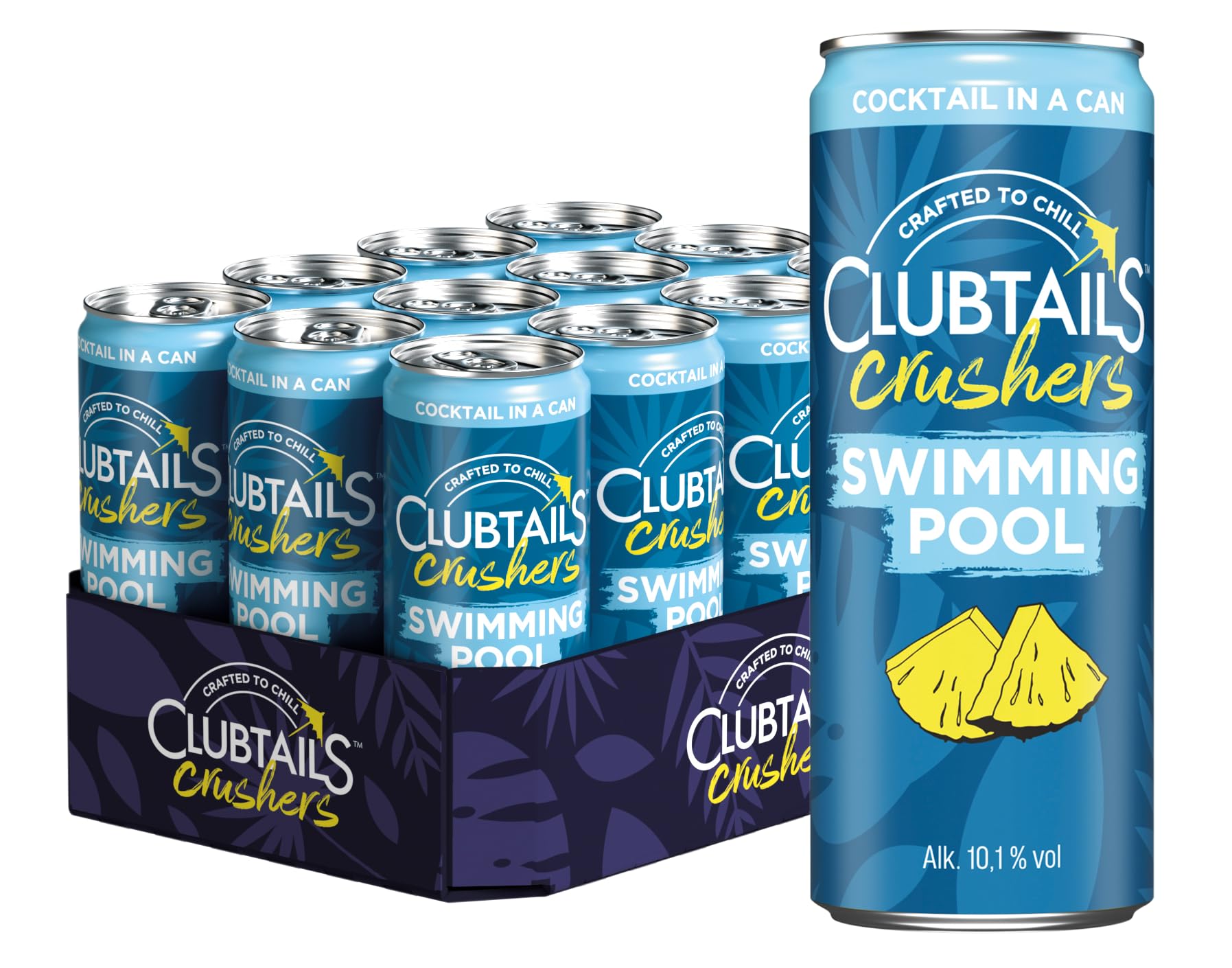 Clubtails | Swimming Pool | Cocktail in der Dose | Erfrischend mit einem Hauch von Kohlensäure | Fertig gemischt - Ready to drink | Alkoholhaltig (Alk. 10,1% Vol) | 12 x 250 ml Dose