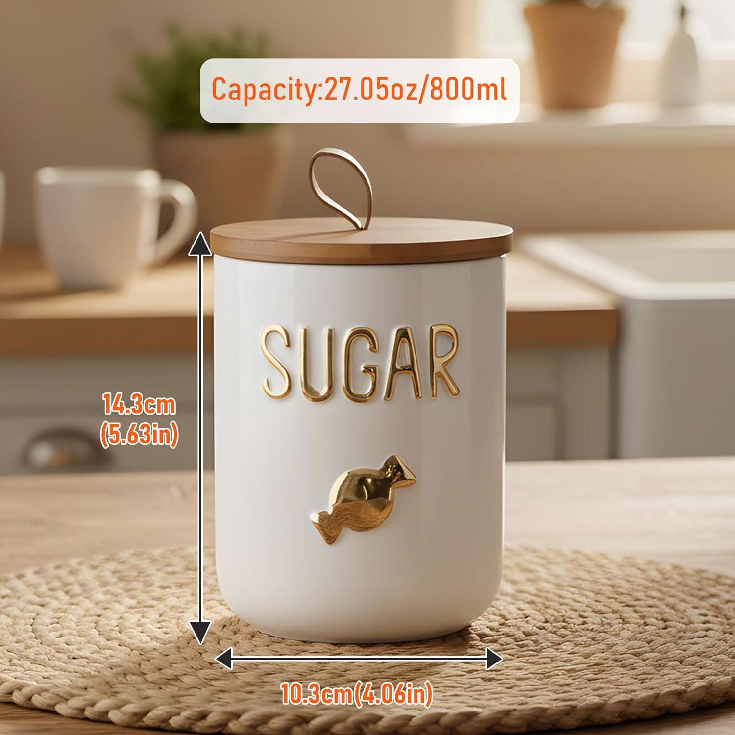 jessie 27oz Ceramics Coffee Canisters with Airtight Seal Bamboo Lid Silicone,Coffee Bean Storage for Kitchen Countertop,Food Storage Jars for Coffee Bean Ground Coffee (Sugar)