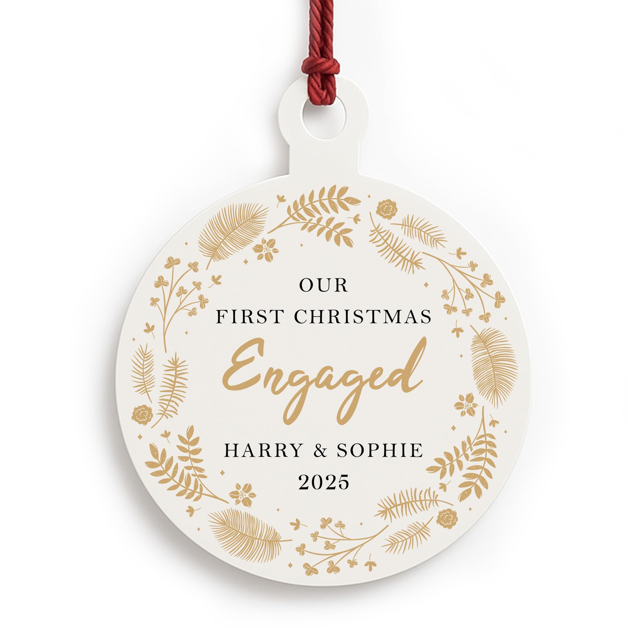 Red Ocean Personalised Our First Christmas Engaged Christmas Tree Acrylic Decoration For Couple Boyfriend Girlfriend Fiance Engagement Bauble Keepsake