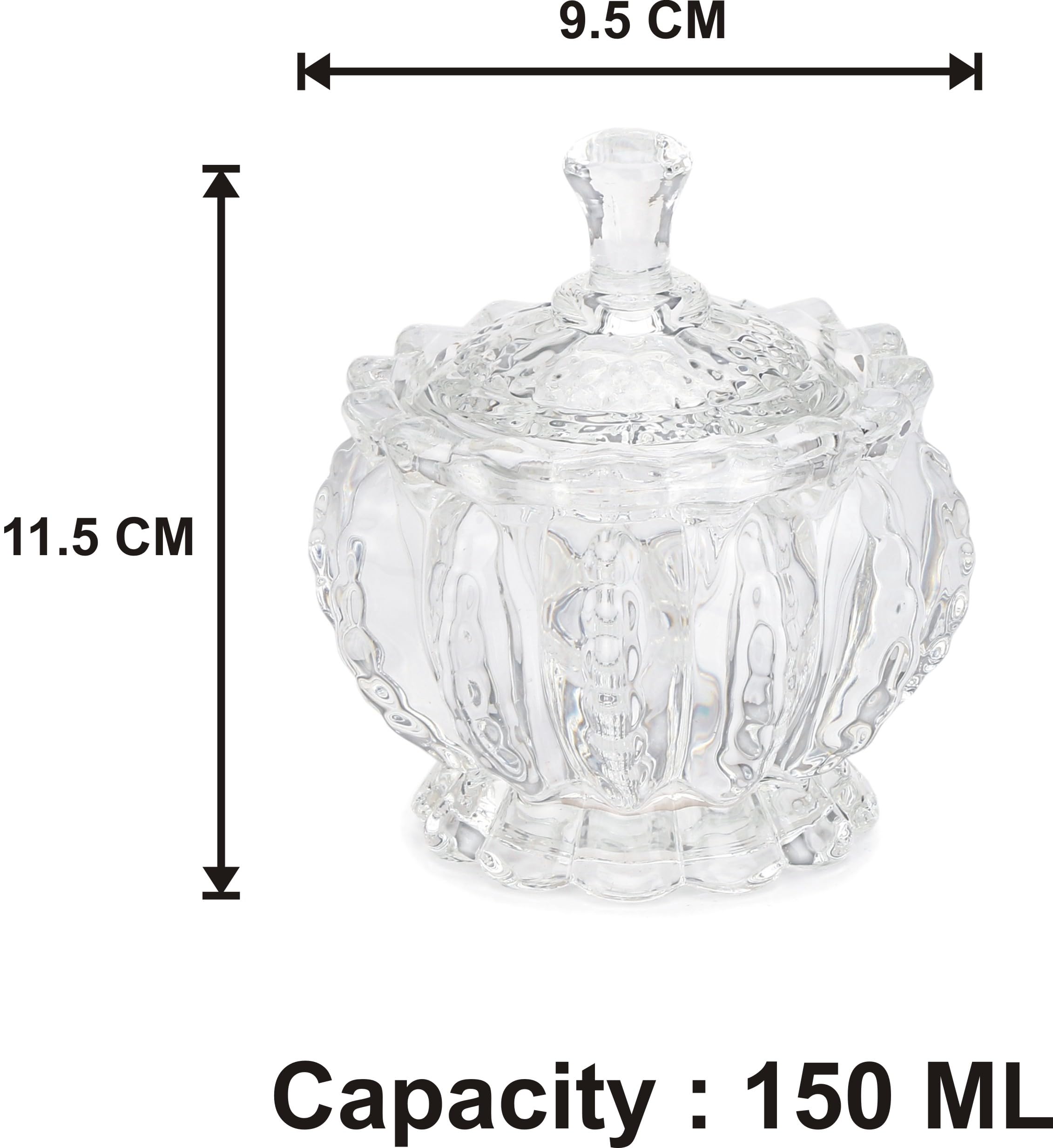 Somil Stylish Glass Candy Bowl with Lid for Sugger, Sweet, Candy, Mouth Freshner, Clear, Glass, 150 Ml, 9.5 X 9.5 X 11.5 Cm 1