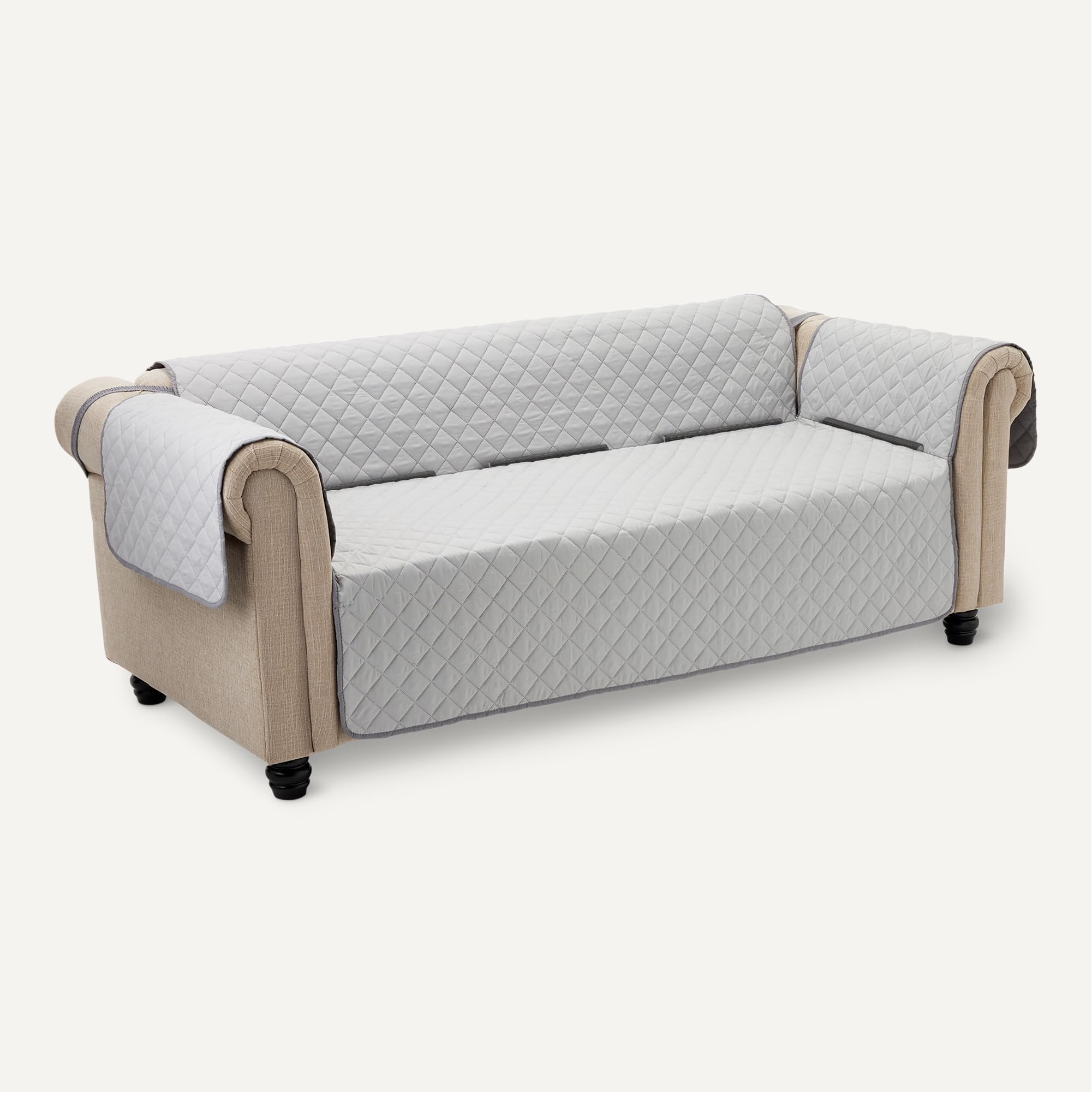 Amazon Basics Copridivano Impermeabile 3 Posti, Protezione Reversibile Lavabile per Divano, Grigio/Grigio Chiaro