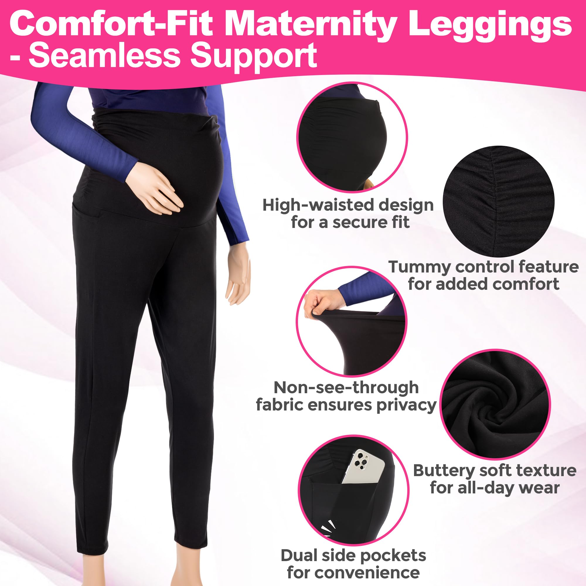Leggings de maternidad con bolsillos, para embarazo, entrenamiento activo sobre el vientre