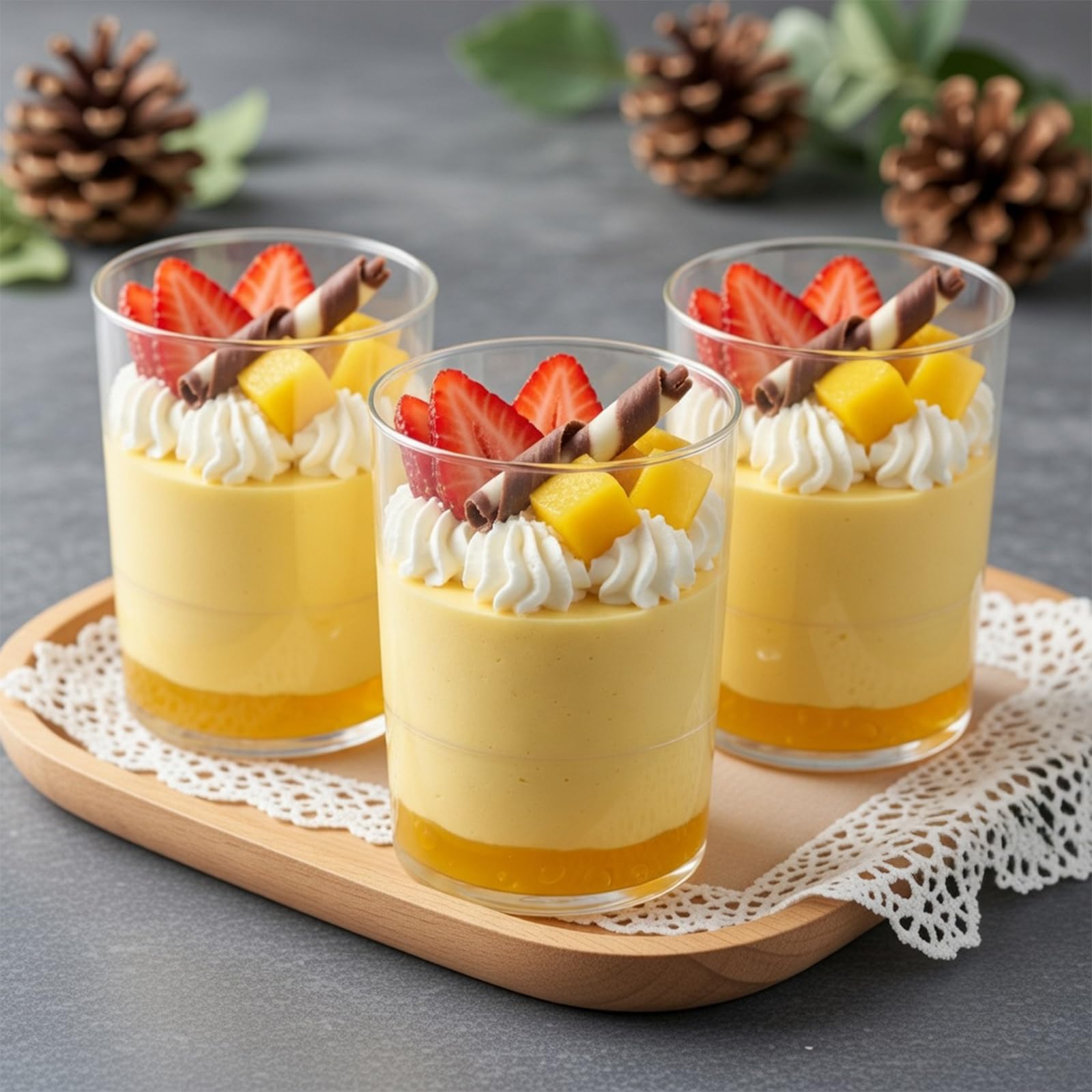 Okllen 100 Stück Mini-Dessertbecher mit Löffeln, 85 ml, runde Schnapsbecher aus Kunststoff, Dessert-Shooter, Vorspeise, Parfait Becher, Schnapsgläser für Schokolade, Puddings, Verkostungsparty