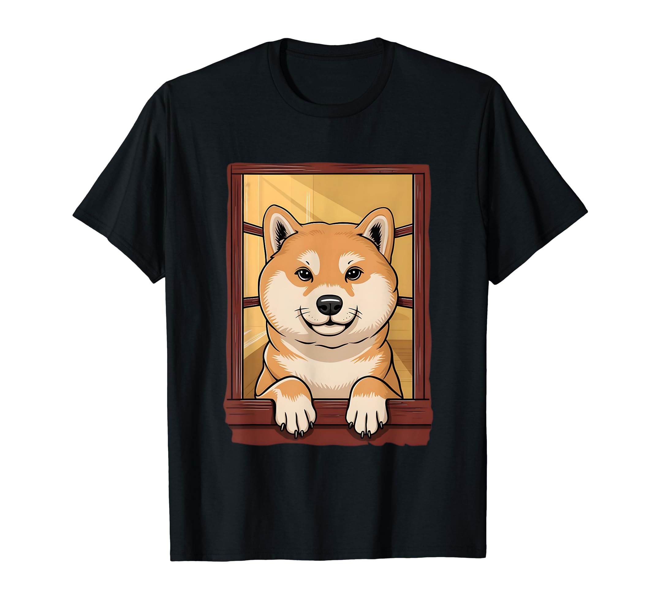 Amazon | 窓から覗く柴犬。犬好き。 Tシャツ | Tシャツ・カットソー 通販