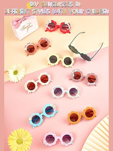 Miniatura 5 de 10 pares de lentes de sol redondos con flores para niños, para exteriores, con 50 margaritas, 100 cuentas de letras al azar (color elegante)