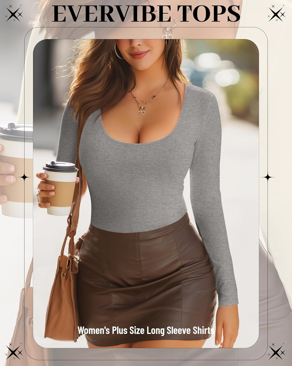 3 Pack Women's Plus Size Long Sleeve Shirts Scoop Neck Slim Fitted Top Casual Stretchy Base Layer Undershirts - Image 2