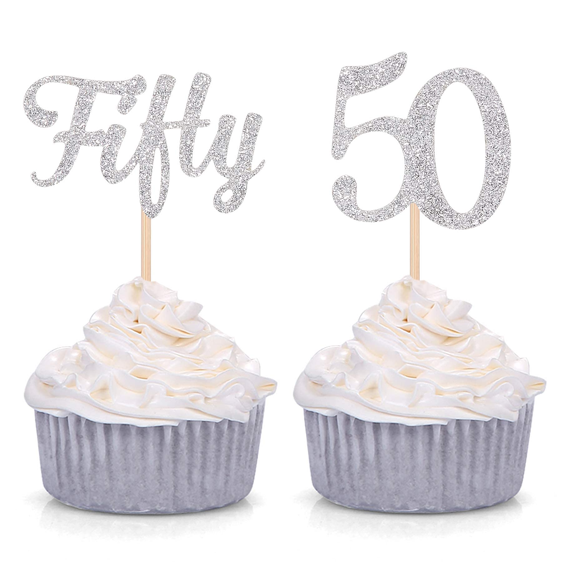 Festiko®24 Counts Silver Glitter Fifty and Number 50 Age Cupcake Toppers 50th Birthday Celebrating Party Decorations (B09GS1N5YH) Amazon Price History, Amazon Price Tracker