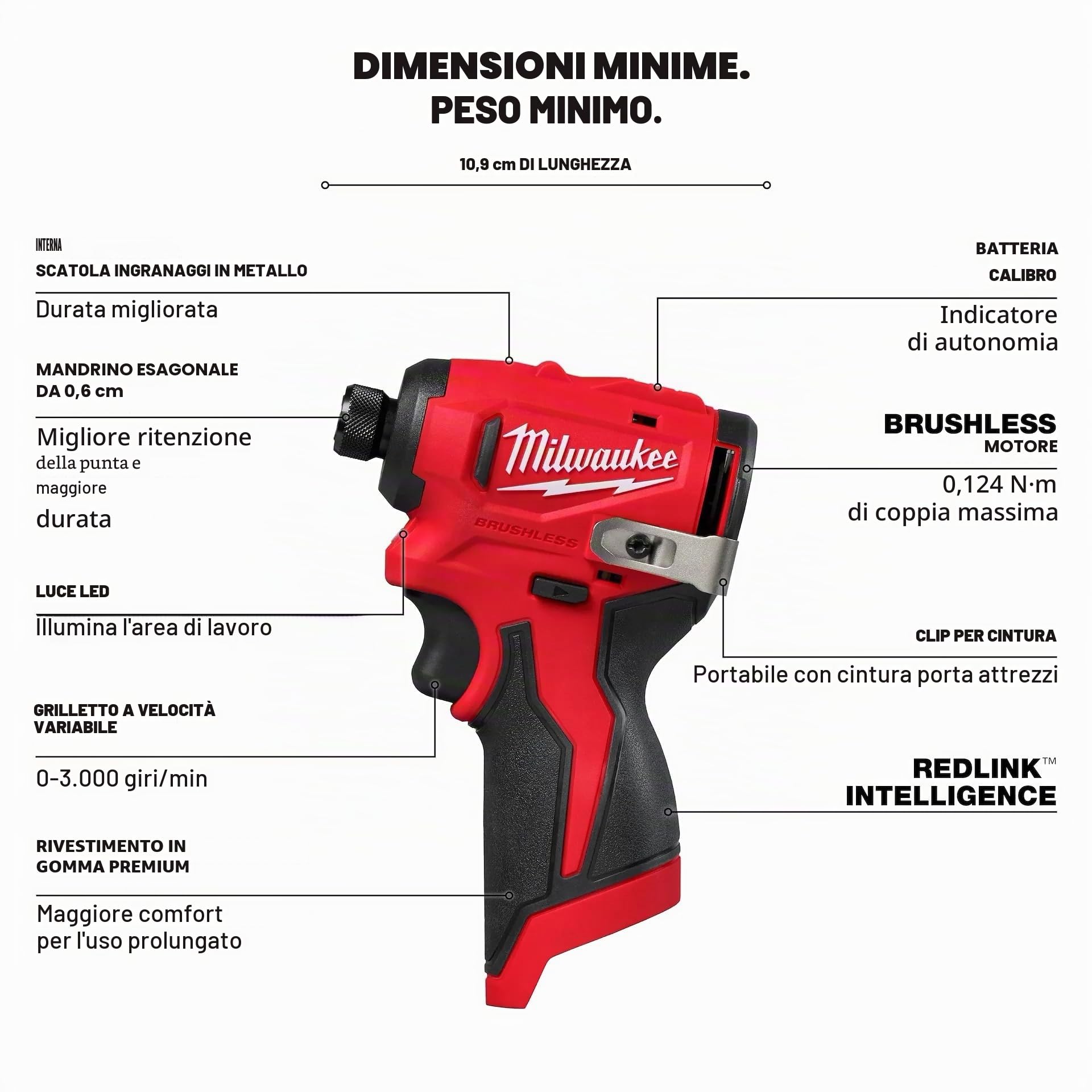 Milwaukee M12 Subcompact Brushless 1/4 Inch Hex Impact Driver (strumento nudo)