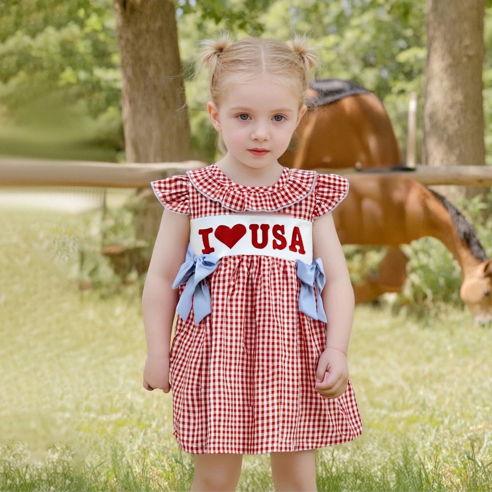 Toddler Baby Girls 4th of July Outfit Sleeveless Letter USA Embroidery Striped Dresses Summer Independence Clothes (Red, 2-3 Years)