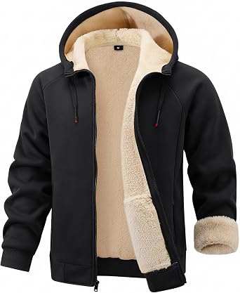 Gihuo Mens Sherpa Hoodies Zip Up Fleece Lined Sweatshirt Hooded Winter Warm Jacket