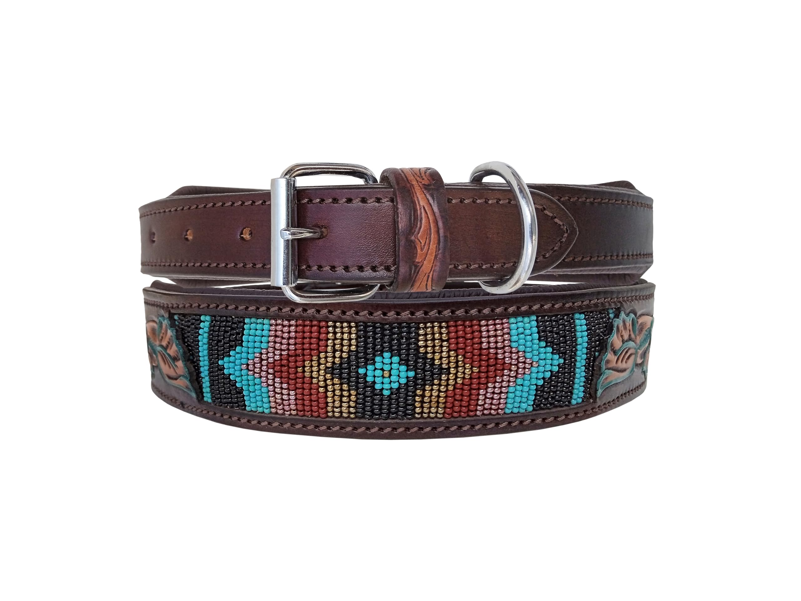 Affilare Hundehalsband aus Leder, mit Perlen, Western-Stil, strapazierfähig, gepolstert, für Komfort, 10AB035-L