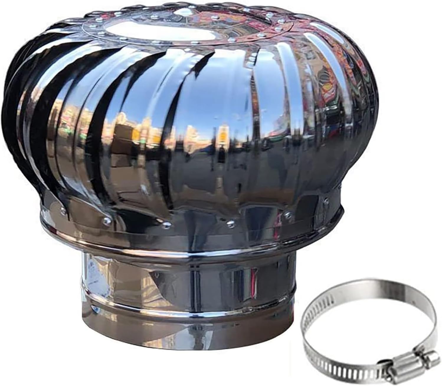 Roof Wind,Stainless Steel Turbine Ventilator Vents Ventilation Roof Vents Weatherproof Flue Rain Caps 304 Stainless Steel Prevent Birds Small Animals and Debris from Entering The Flue (Size