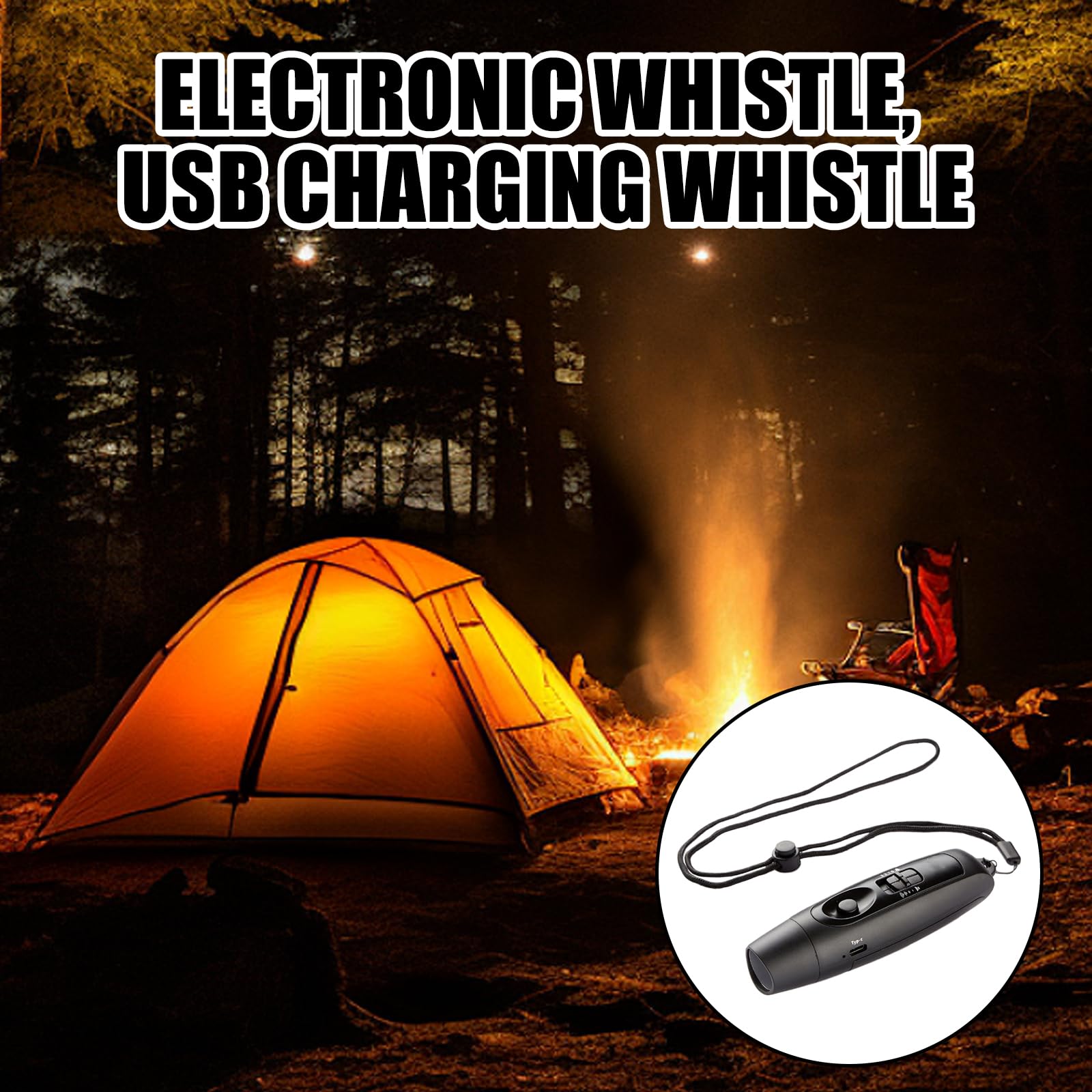 Fischietto elettronico con torcia: ricarica USB, fischietto sportivo elettronico con 4 livelli di volume e 3 toni, fischietto regolabile per allenatori, arbitri, sport, sopravvivenza (nero)