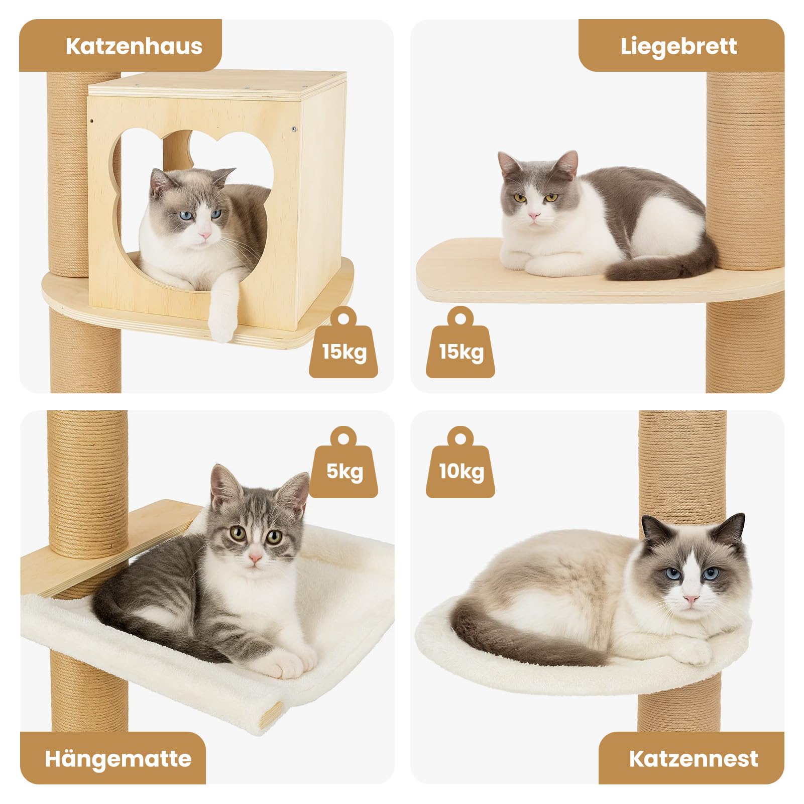 Youyijia Katzenbaum Deckenhoch 288–304 cm XXL, 5 Ebenen Katzenkratzbaum mit Breiter Basis, Kletterbaum für Katzen, Kratzbaum aus Naturholz, Katzenmöbel