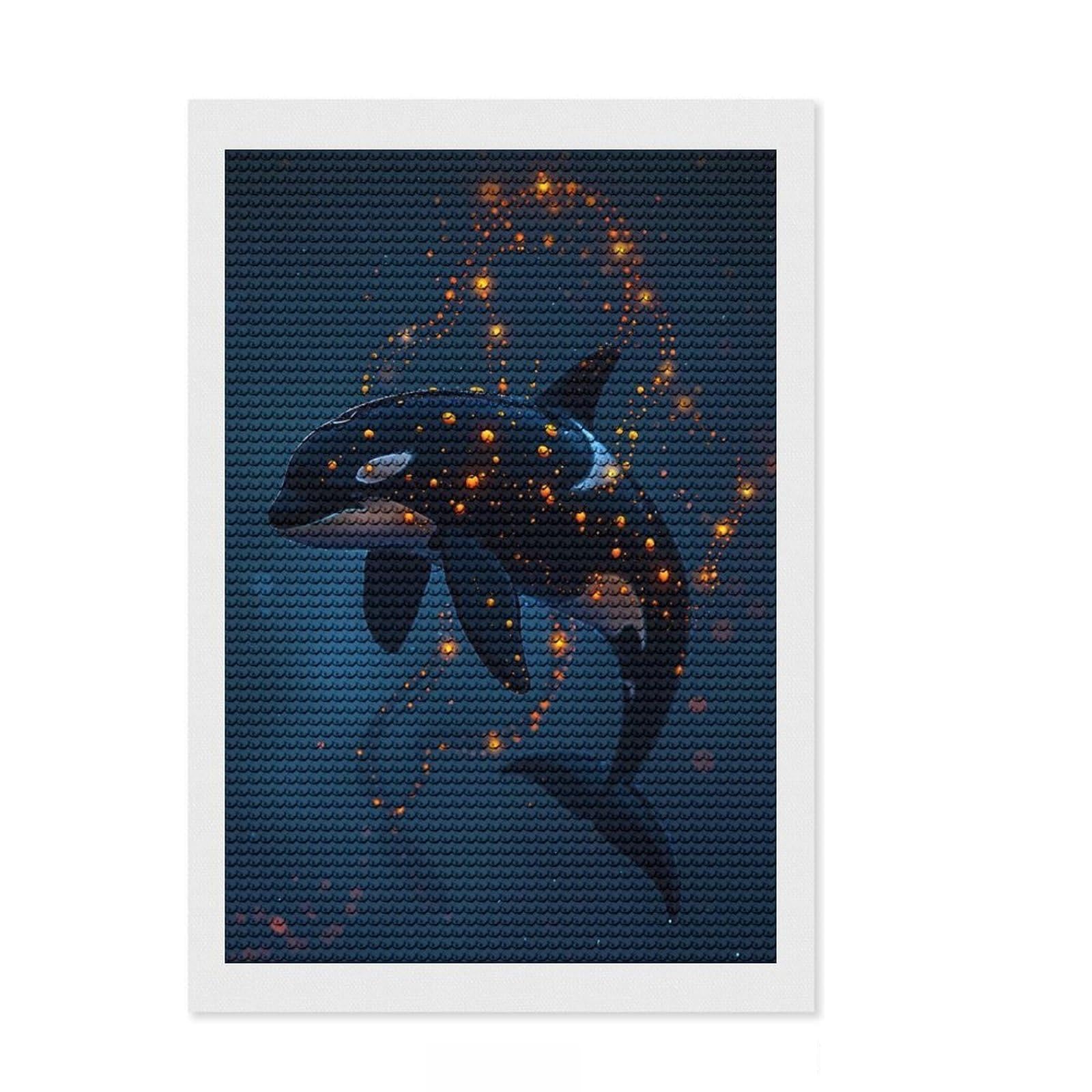 Junmoney Magical Orca Whale Killer Diamond Painting Set 8"x12", for Teens, Home Decoration, Detailed Printed Canvas, Canvas Picture, Winter Craft