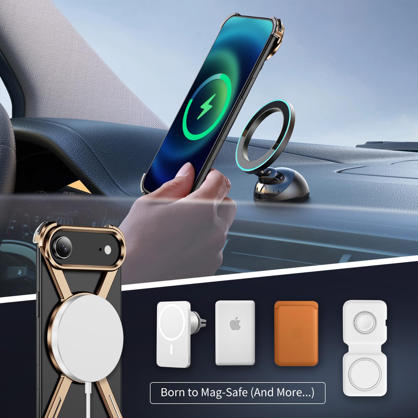 LEMAXELERS Carcasa de metal sin marco para Apple iPhone Air. Oro HJ