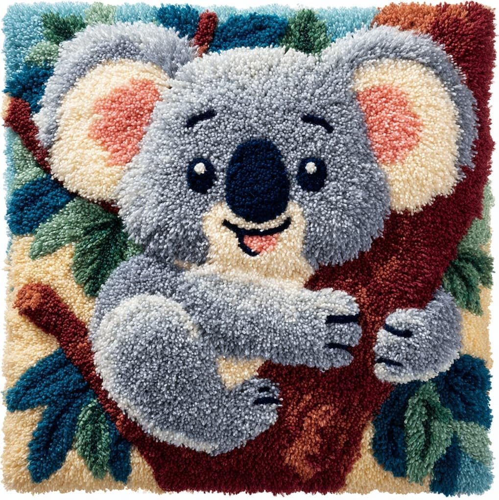 WallustrioaW Latch Hook Cushion Kits for Adults,Koala Animals,Latch Hook Pillow Case Kits Handmade Kids Parents Gift,17x17in