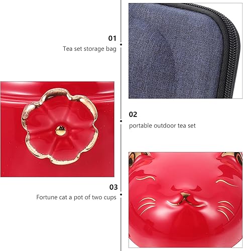 Miniatura 7 de Cabilock 1 Set of Ceramic Tea Cup Set Lucky Cat Ceramic Teapot Tea Strainer Porcelain Tea Cup with Shockproof Storage Case Portable Ceramic Tea Cup