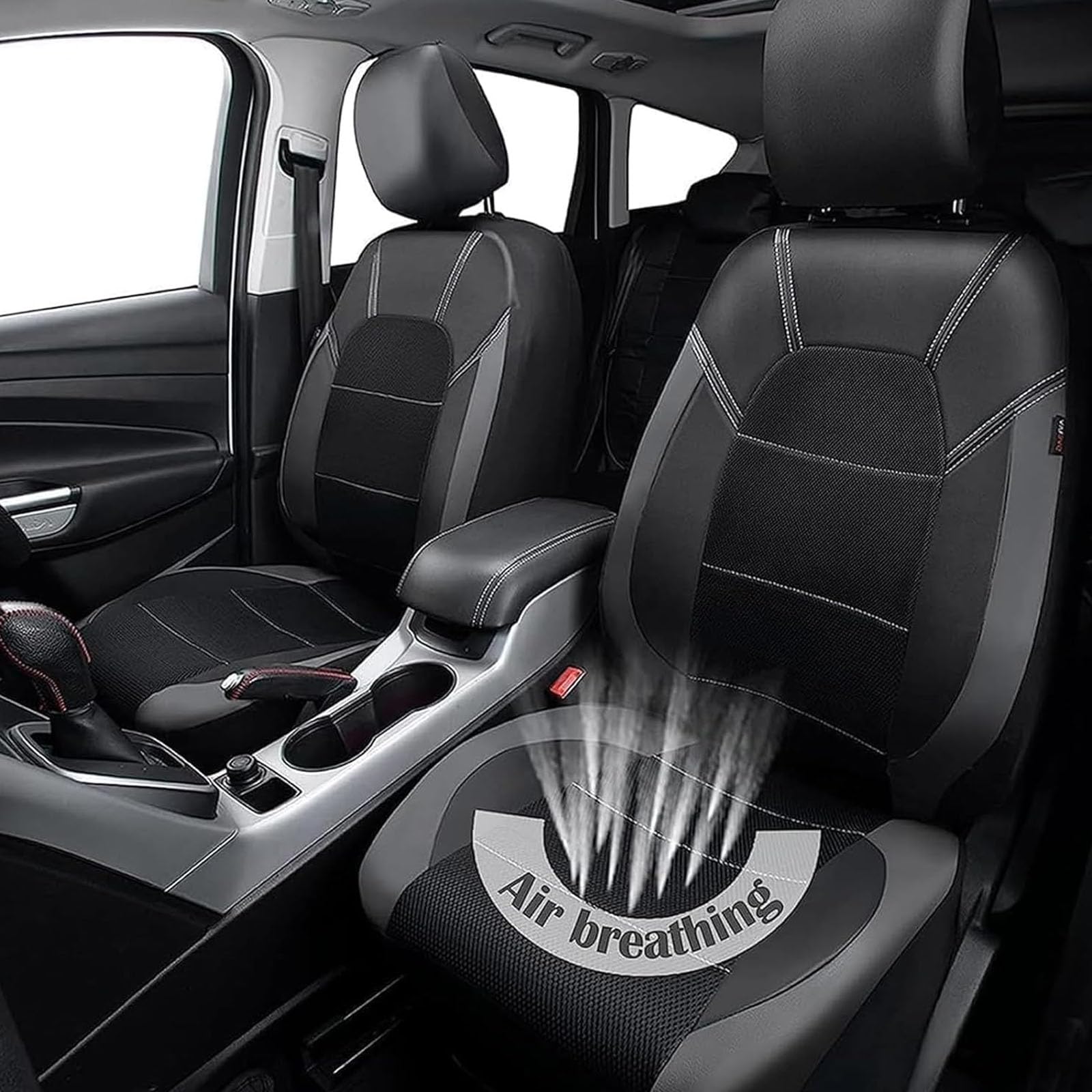 Fundas para Asientos de Coche para Jeep Wrangler S Wrangler JL Wrangler JK Wrangler, Delanteros Traseros Universales Cuero Funda Asiento Coche Cómodo Cojines Impermeable,A/Black Grey