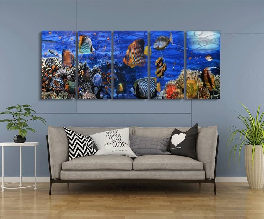 Amazon.co.jp: Yihui Artsハンドメイドカラフルな魚メタル壁