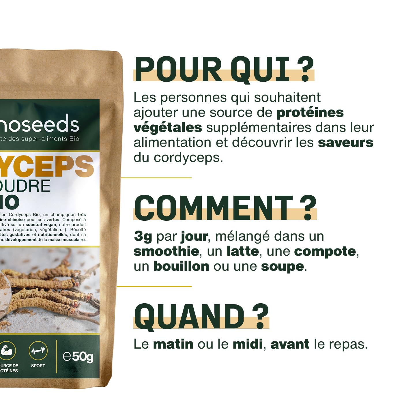Cordyceps en Poudre Bio 150G | Qualité Supérieure | Anti-fatigue, Anti-stress, Énergie, Immunité