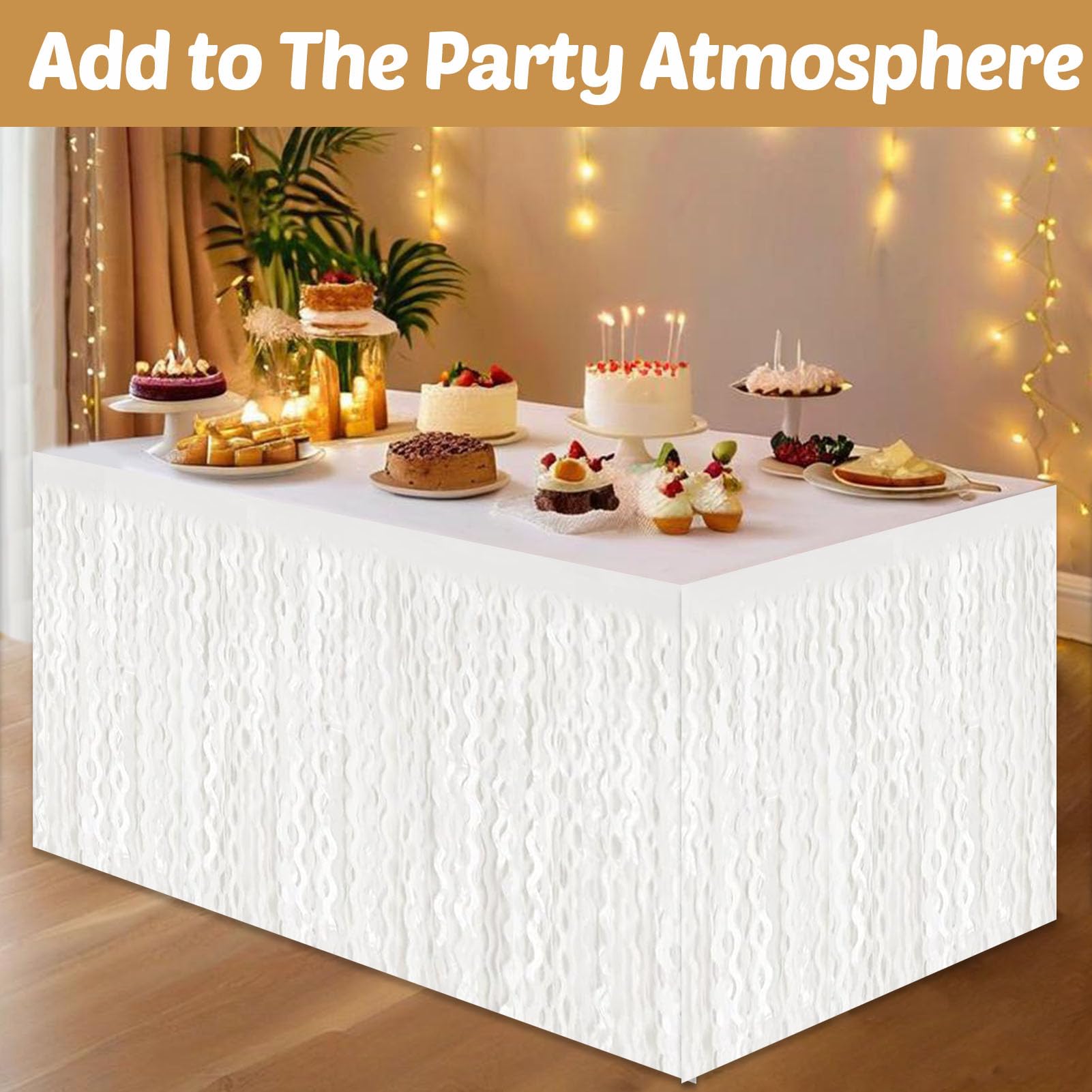 Confezione da 6 gonne da tavolo con frange in lamina di alluminio bianco macaron da 73 x 274 cm, striscione metallico per festeggiare lo sfondo per la sfilata di galleggianti, matrimoni, festa della
